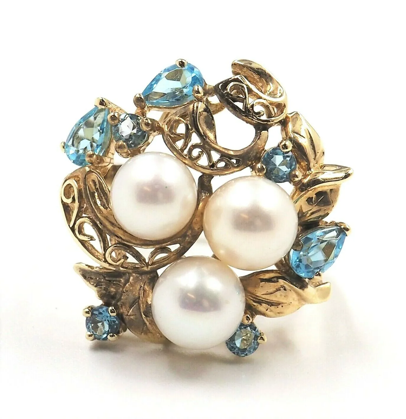Cultured Pearl & Topaz 9ct Yellow Gold Dress Ring