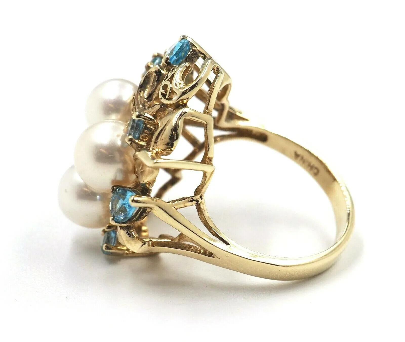 Cultured Pearl & Topaz 9ct Yellow Gold Dress Ring
