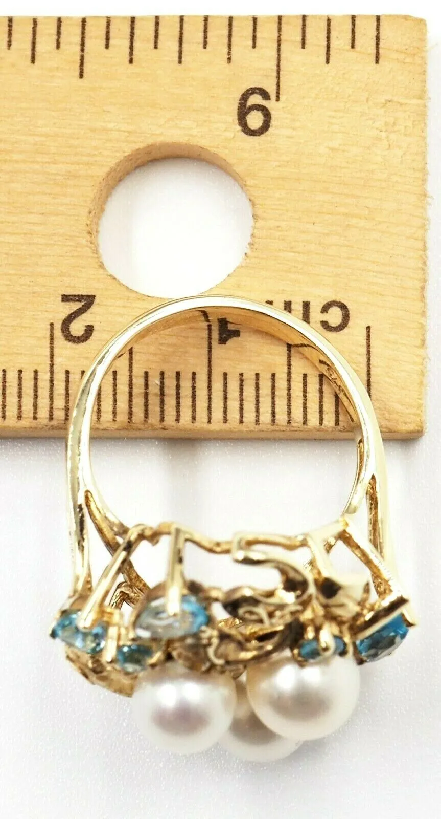 Cultured Pearl & Topaz 9ct Yellow Gold Dress Ring
