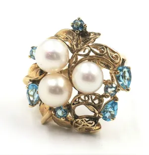 Cultured Pearl & Topaz 9ct Yellow Gold Dress Ring