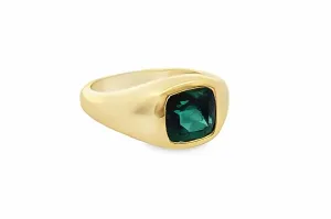 Cushion Cut Green Tourmaline Signet Ring