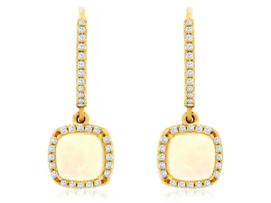 Cushion Opal and Diamond Halo Dangle Earrings