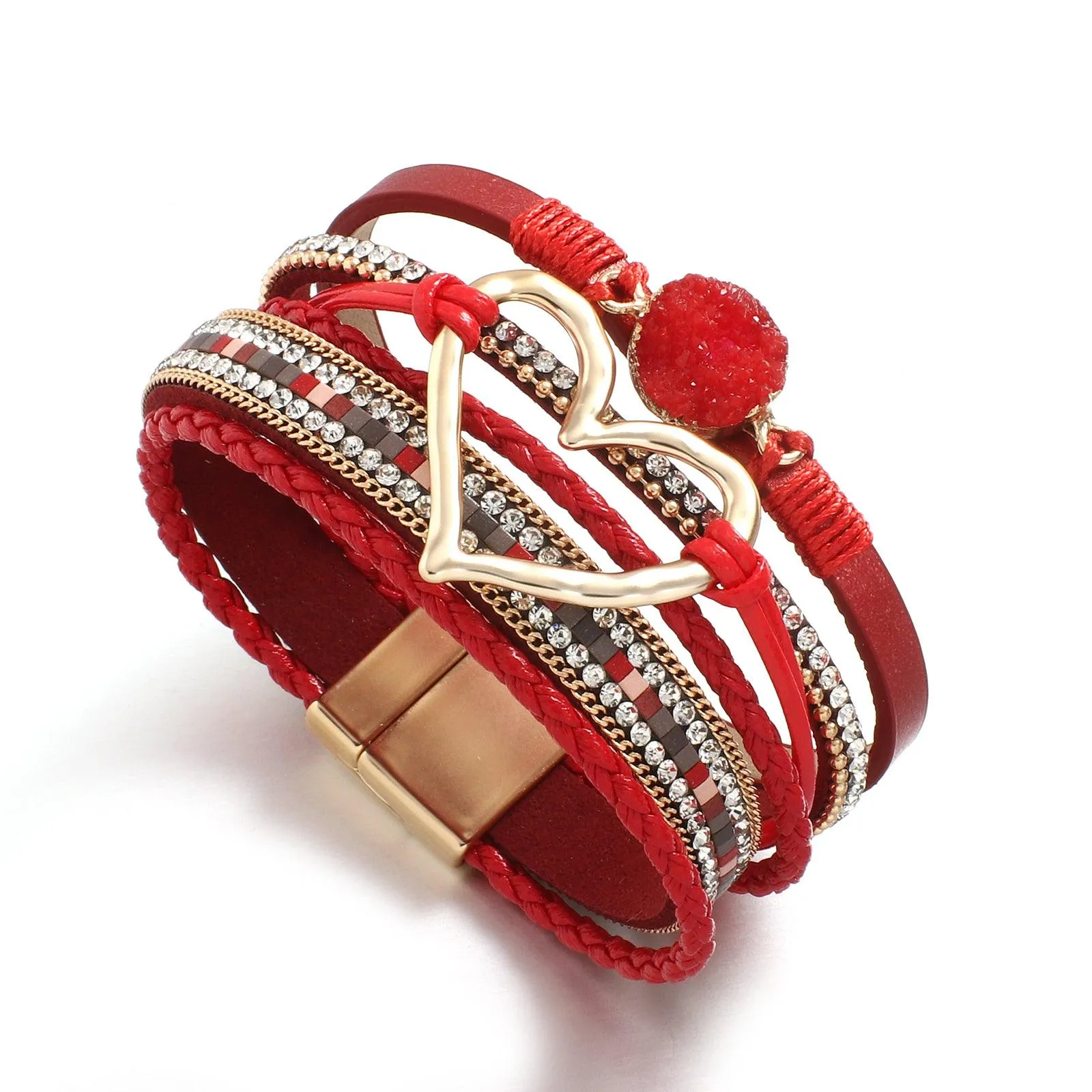 'Dalgu' Heart Charm Cuff Bracelet - red