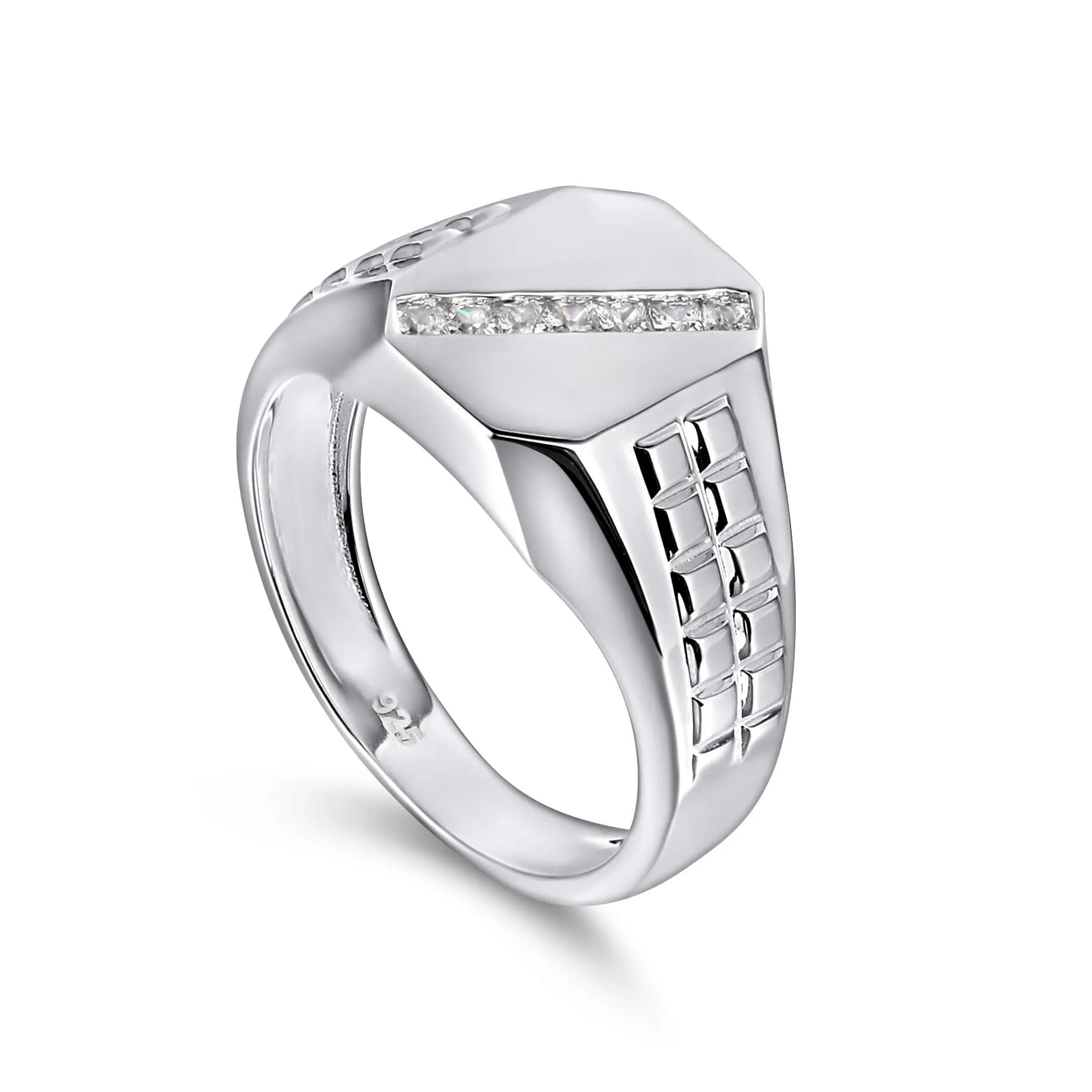 Diagonal Diamond Signet Ring
