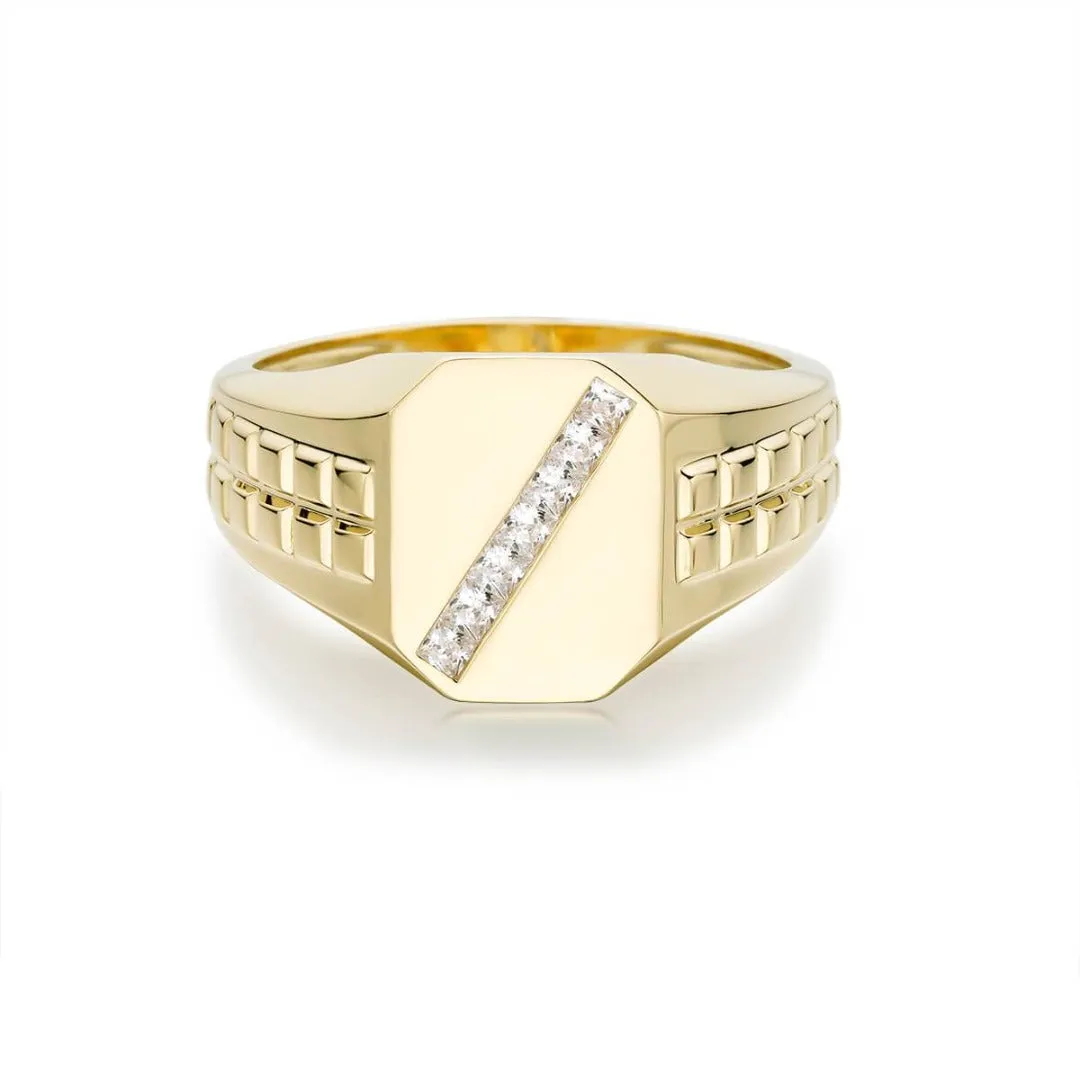 Diagonal Diamond Signet Ring