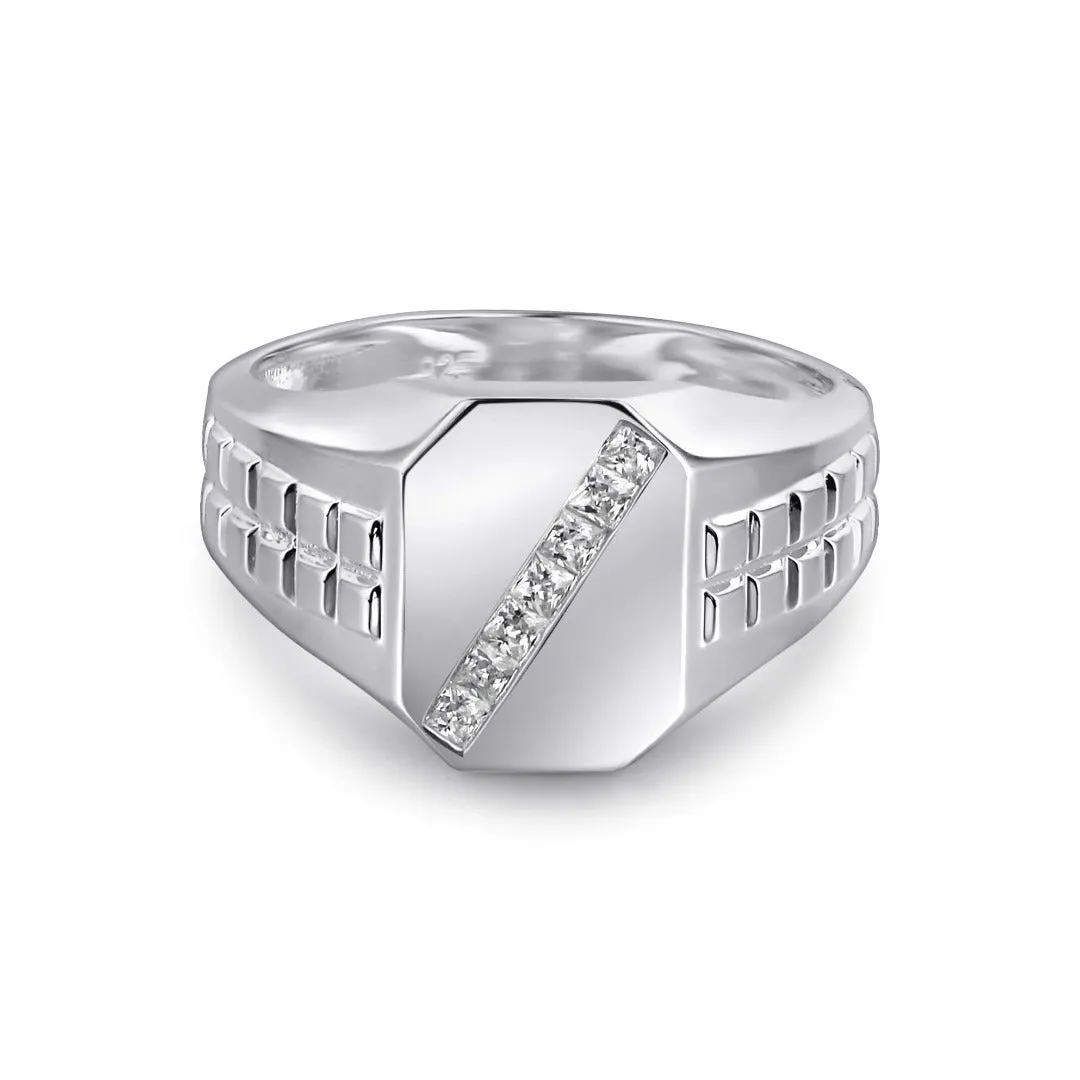 Diagonal Diamond Signet Ring
