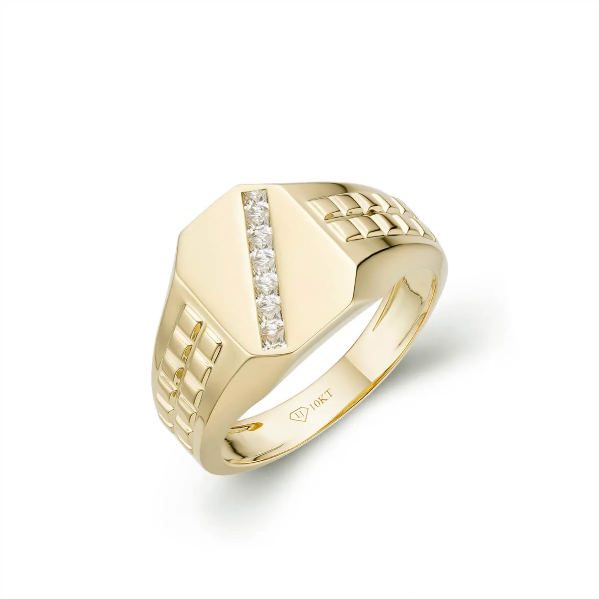 Diagonal Diamond Signet Ring