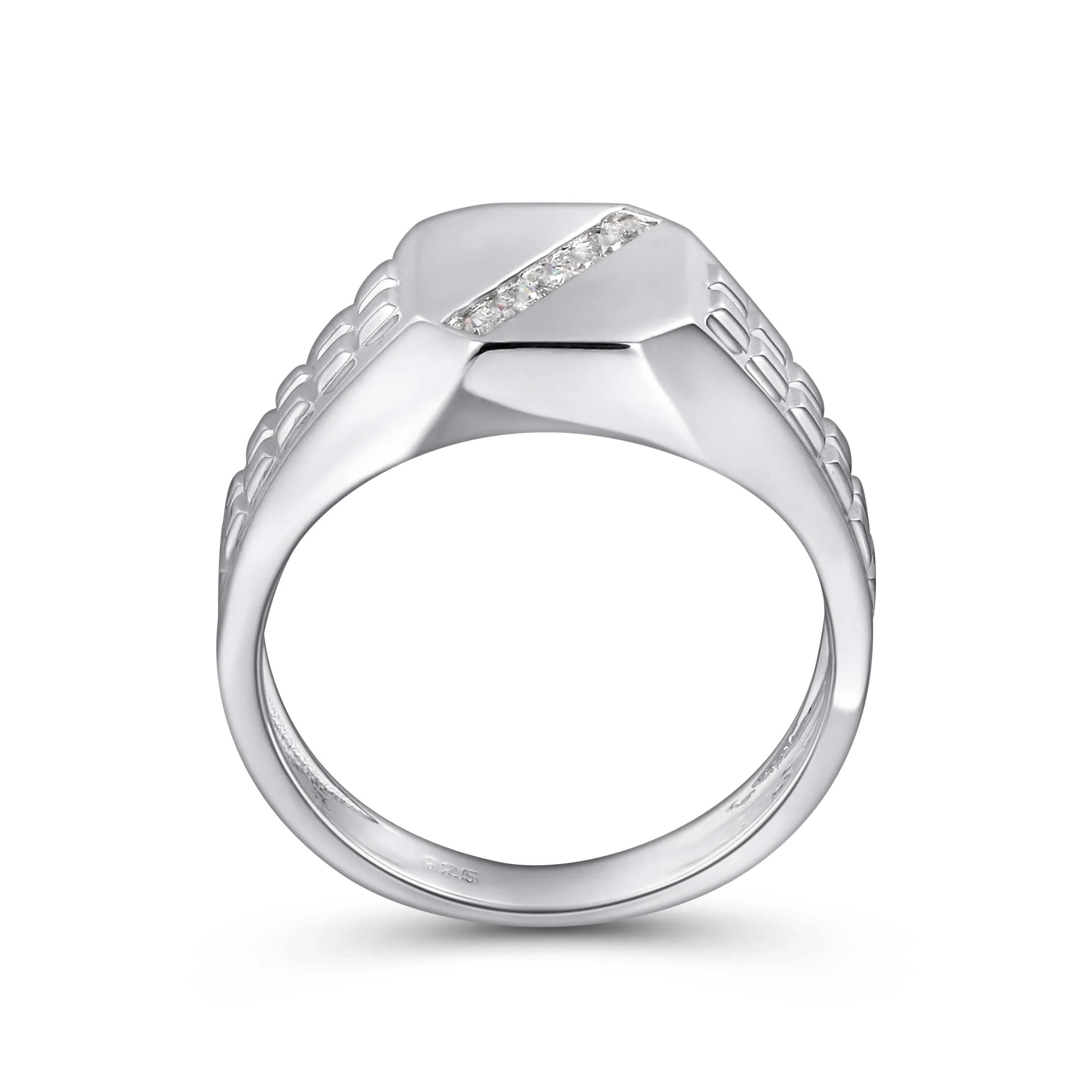 Diagonal Diamond Signet Ring