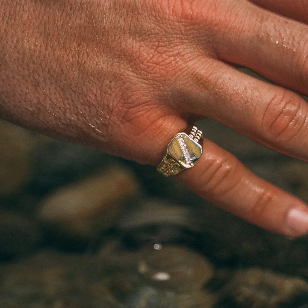 Diagonal Diamond Signet Ring