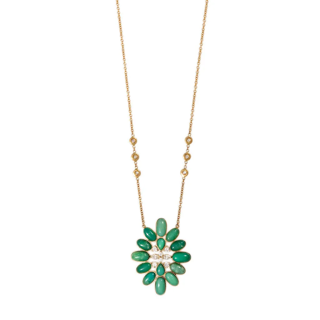 DIAMOND   CHRYSOPRASE BLOSSOM NECKLACE