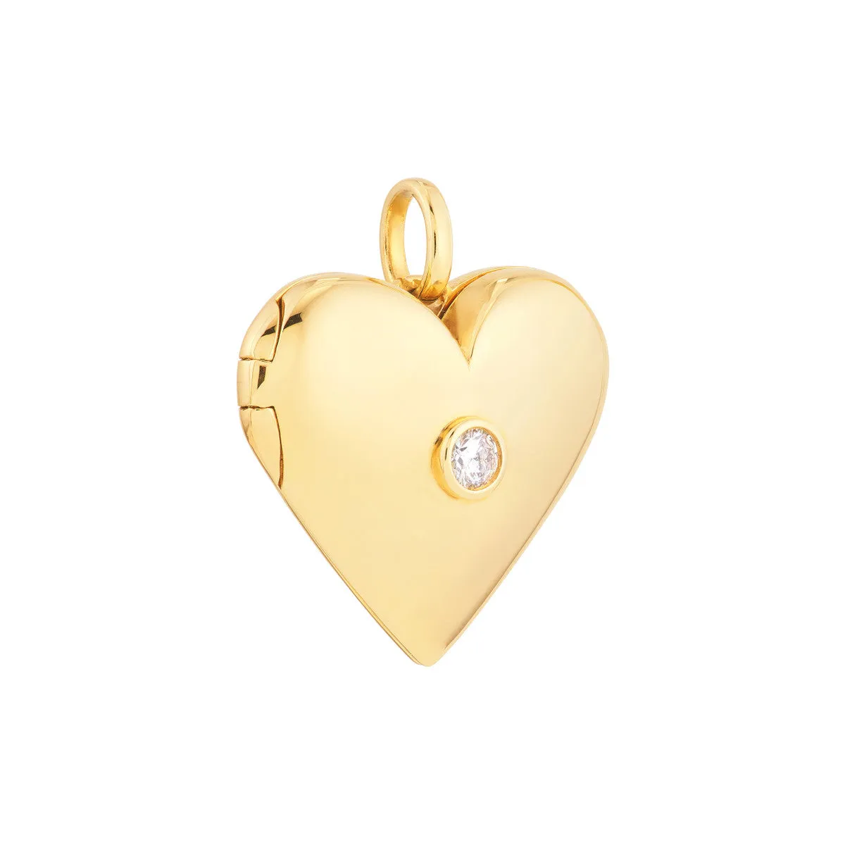 Diamond Puff Heart Locket (1/10tcw) - 14K Yellow Gold - 3mm - by Dazyle