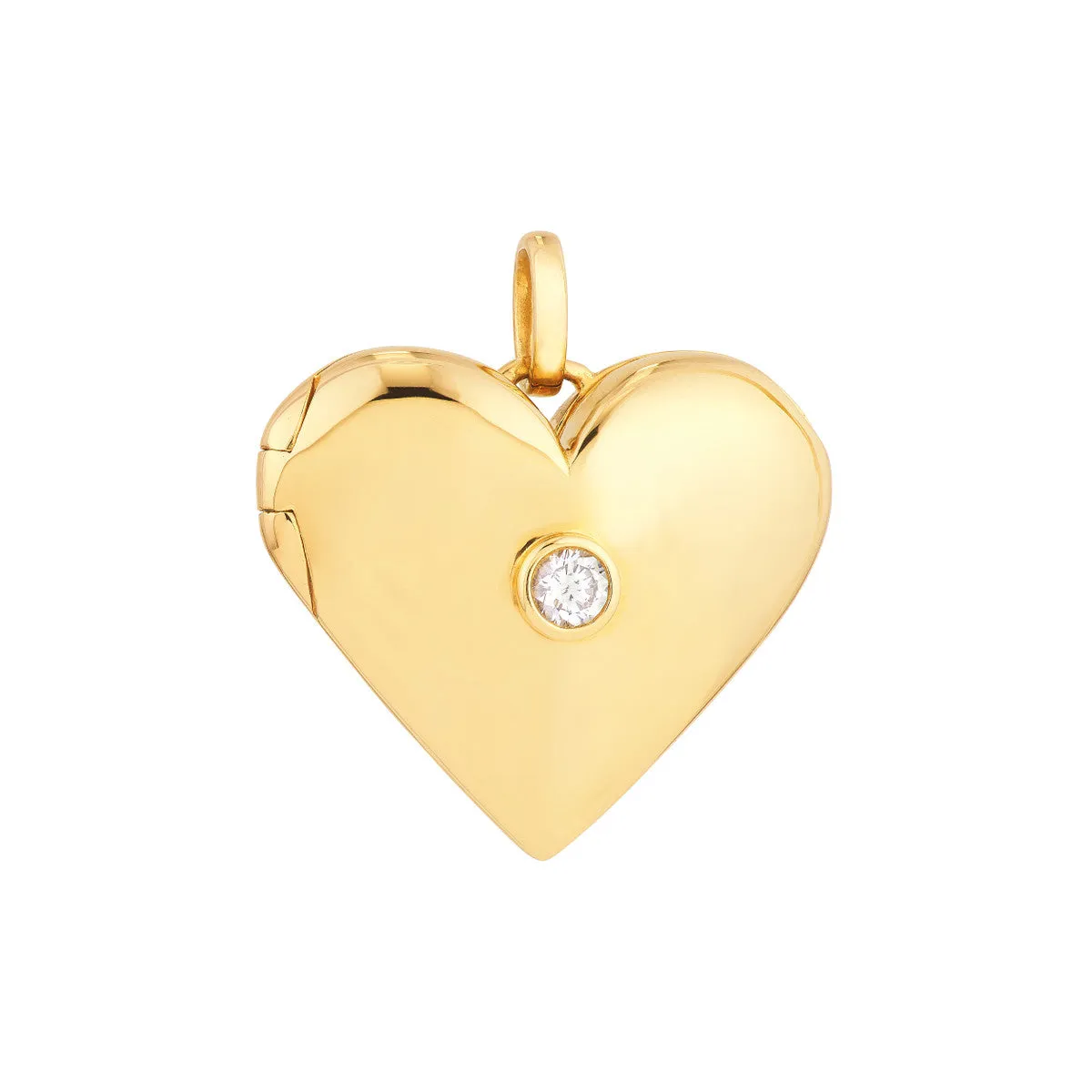 Diamond Puff Heart Locket (1/10tcw) - 14K Yellow Gold - 3mm - by Dazyle