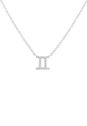 Diamond Zodiac Silver Necklace Gemini