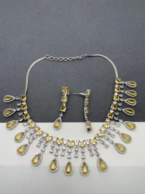 Doublet Stone Silver Finish Short Necklace