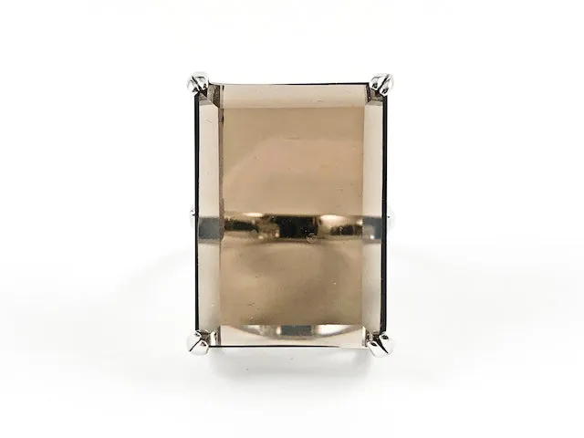 Elegant Classic Rectangular Brown Topaz Emerald Cut Silver Ring