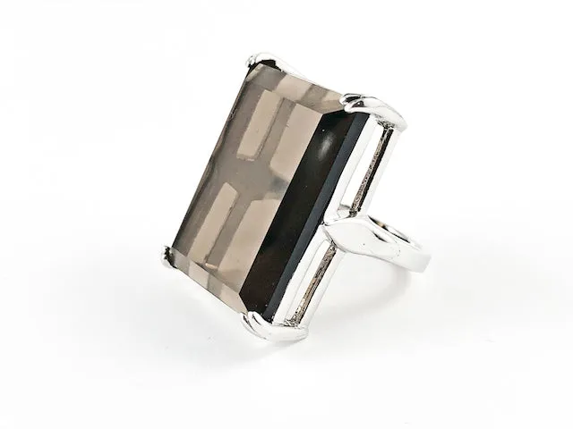Elegant Classic Rectangular Brown Topaz Emerald Cut Silver Ring