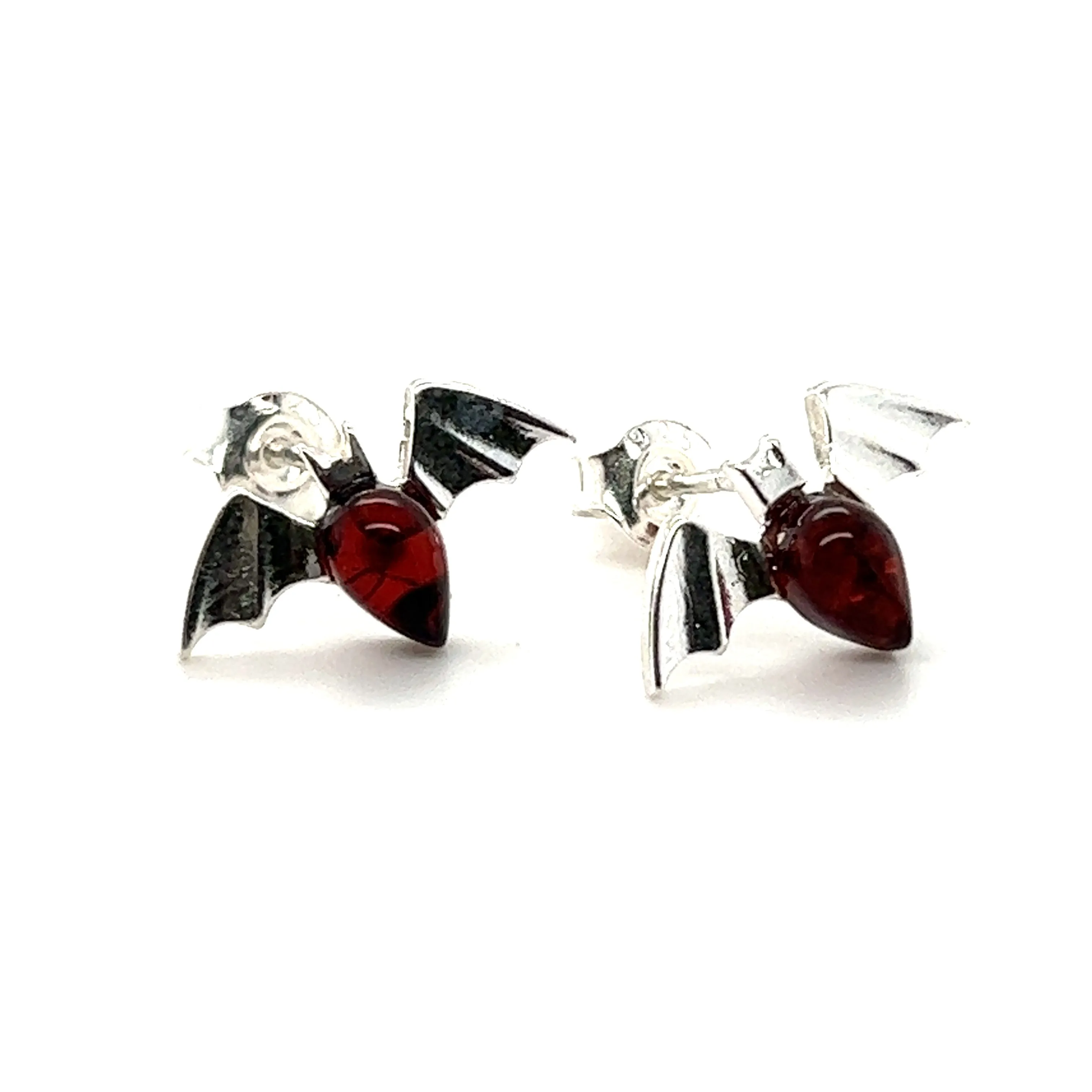 Enchanting Baltic Amber Bat Stud Earrings