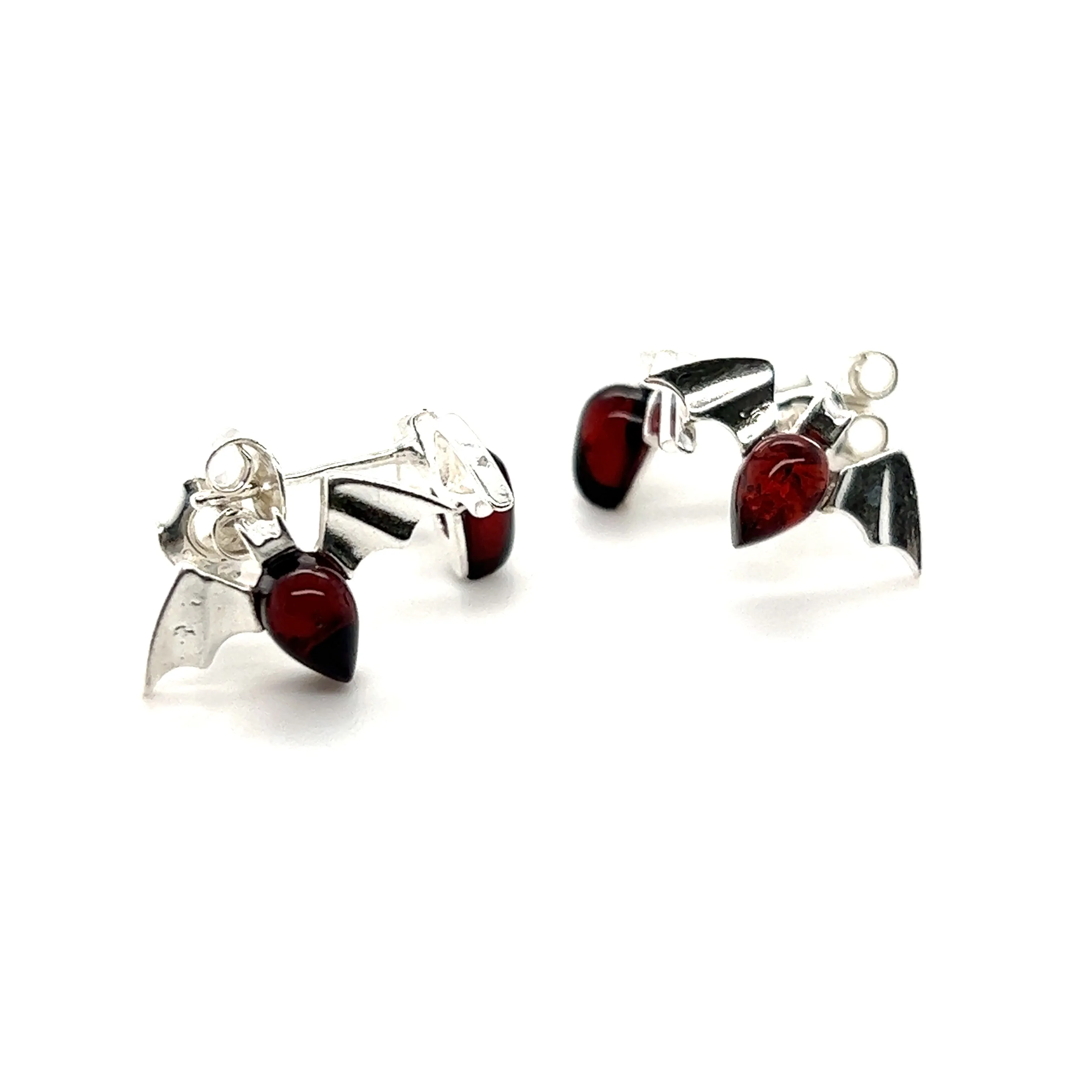 Enchanting Baltic Amber Bat Stud Earrings