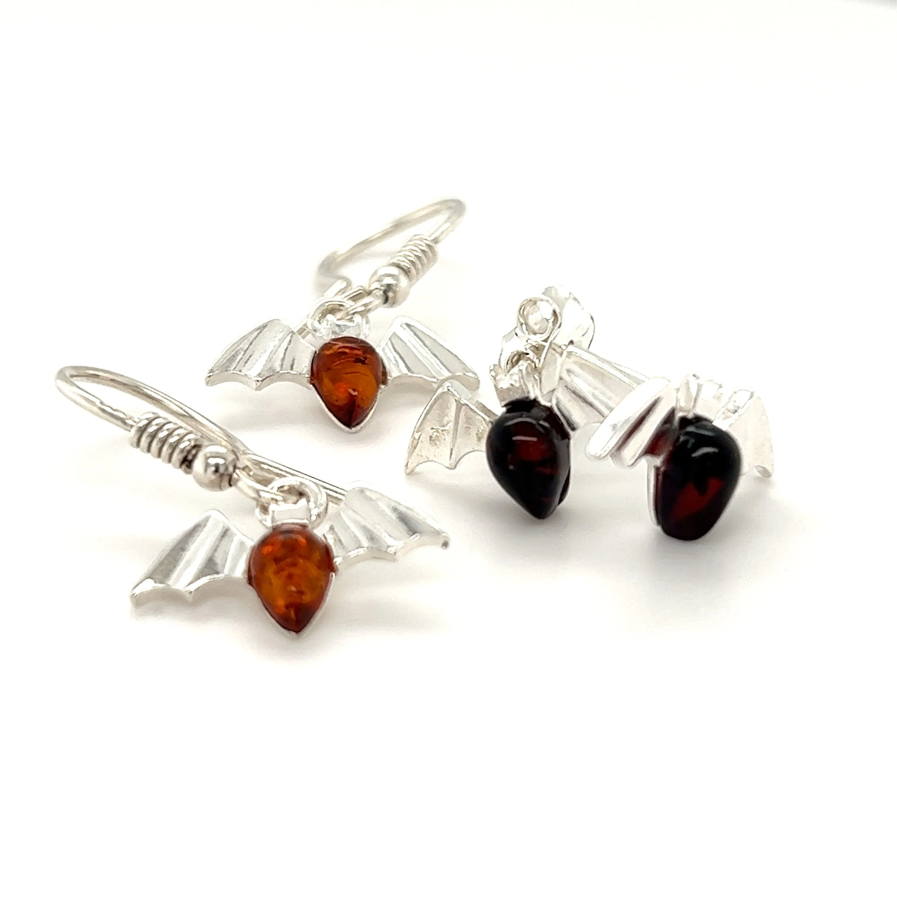 Enchanting Baltic Amber Bat Stud Earrings