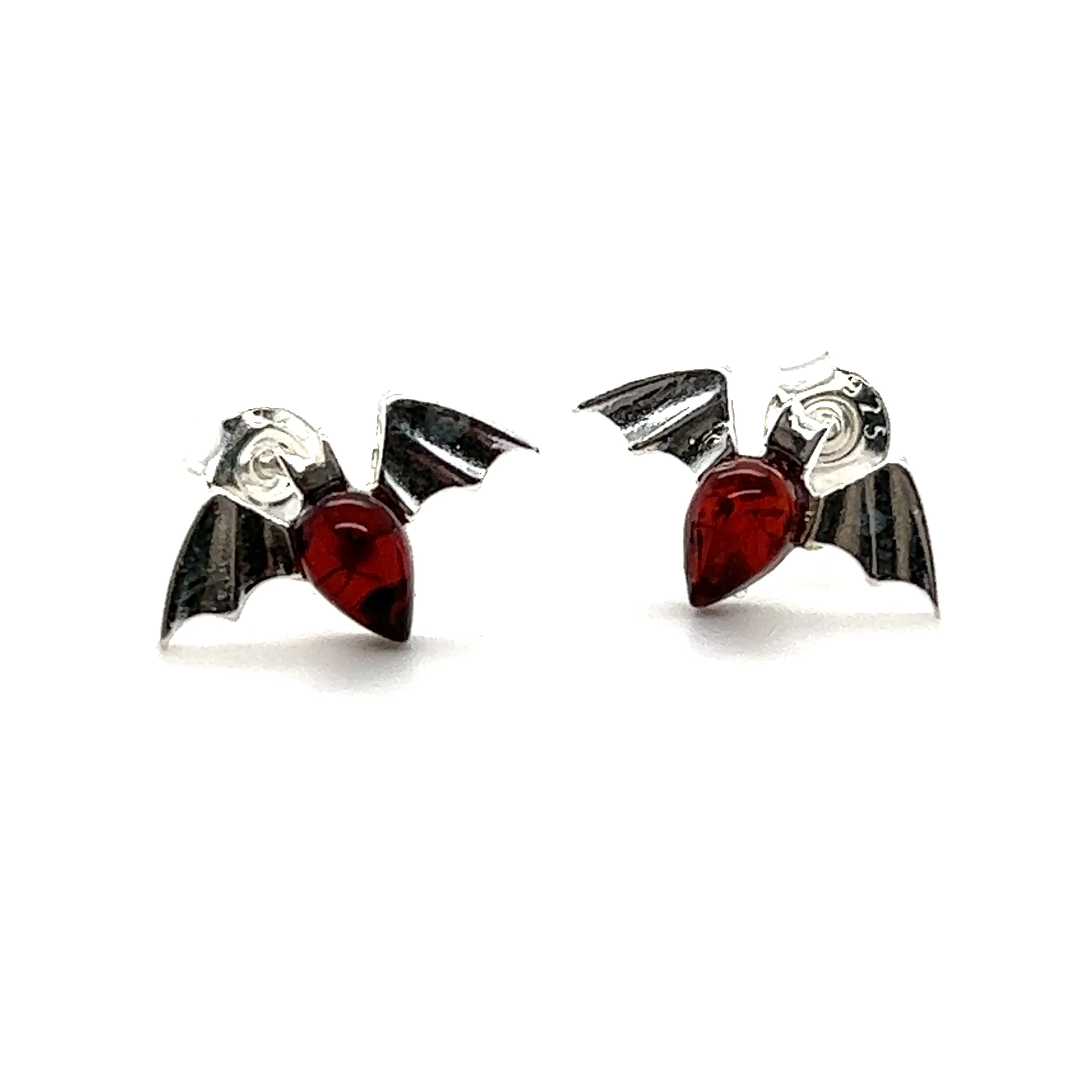 Enchanting Baltic Amber Bat Stud Earrings