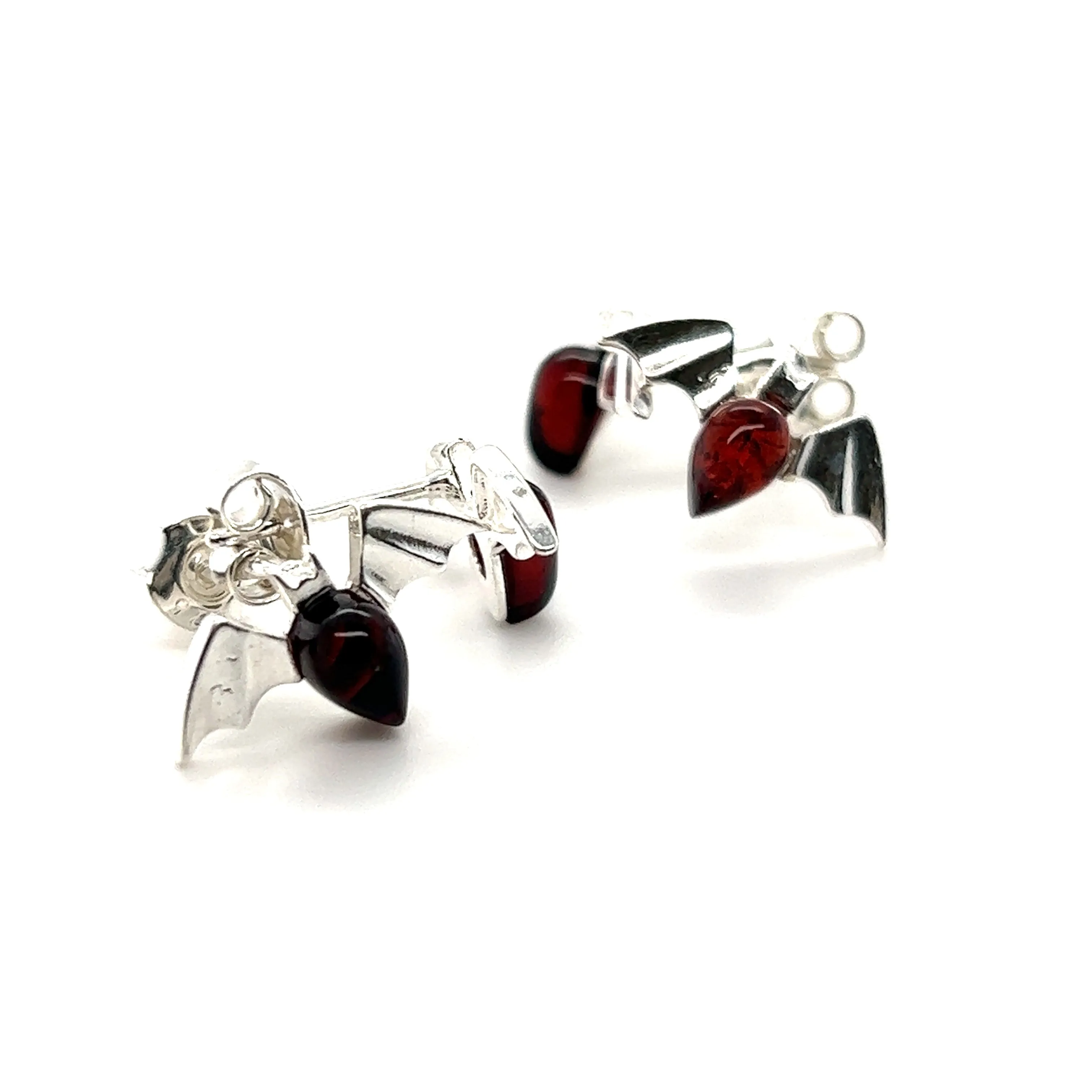 Enchanting Baltic Amber Bat Stud Earrings