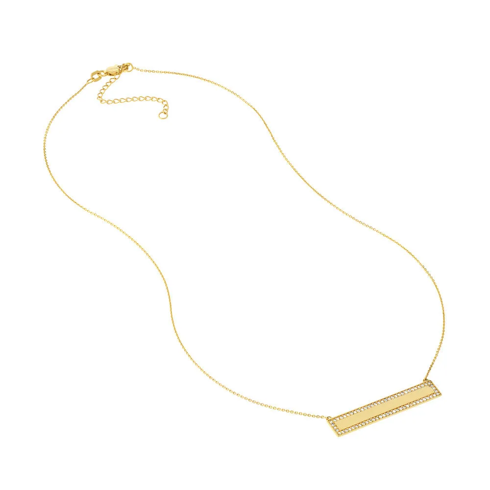 Engravable Bar Necklace with 1/4tcw Diamond Border
