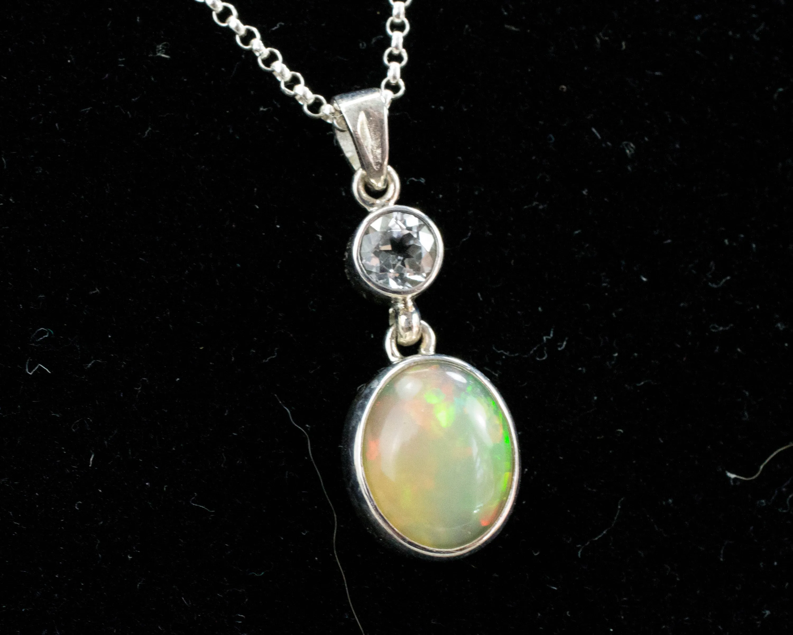 Ethiopian Opal and Topaz Pendant, Natural Untreated Welo Opal and Brazil Topaz