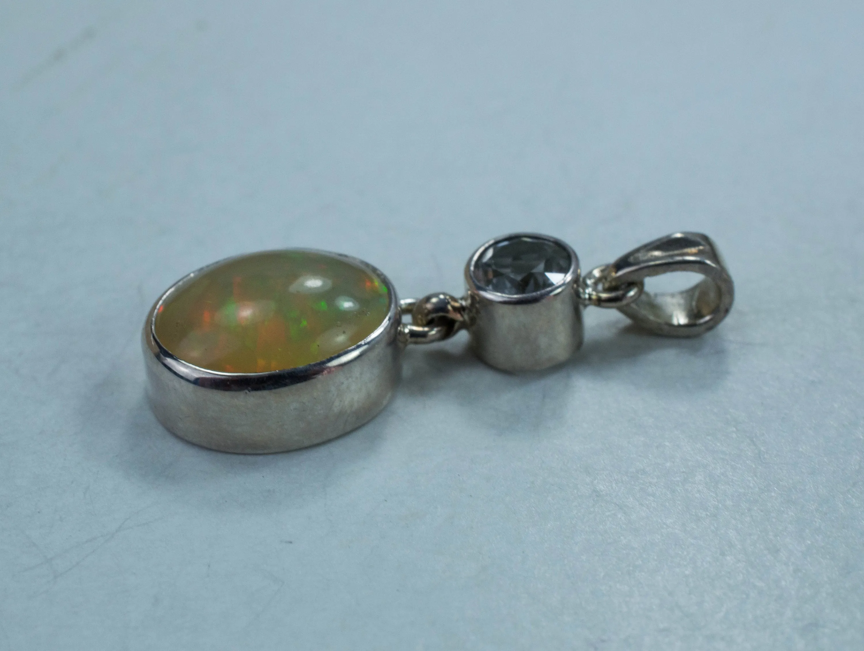 Ethiopian Opal and Topaz Pendant, Natural Untreated Welo Opal and Brazil Topaz