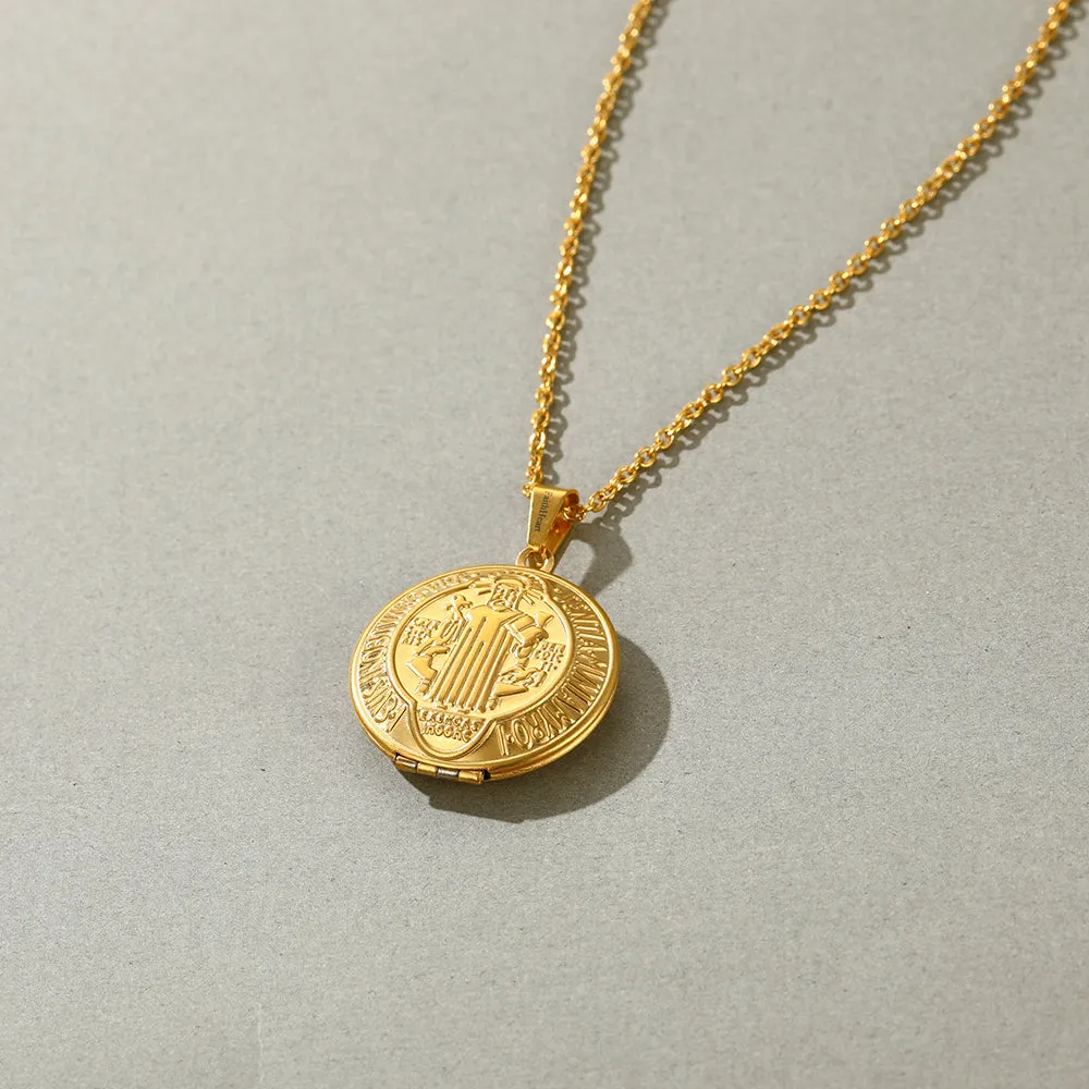 FaithHeart Custom Engraving Saint Benedict of Nursia Pendant Locket Necklace