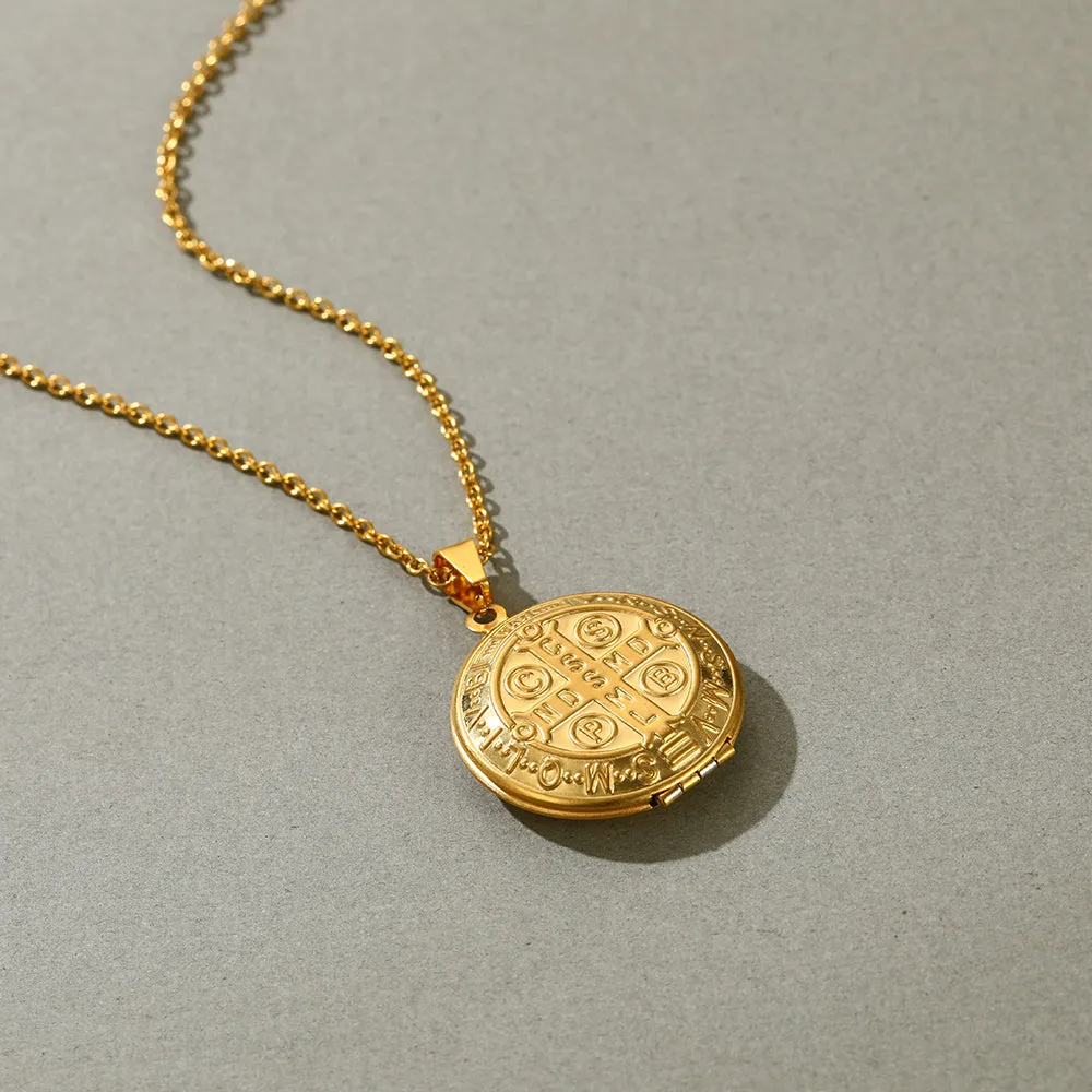 FaithHeart Custom Engraving Saint Benedict of Nursia Pendant Locket Necklace