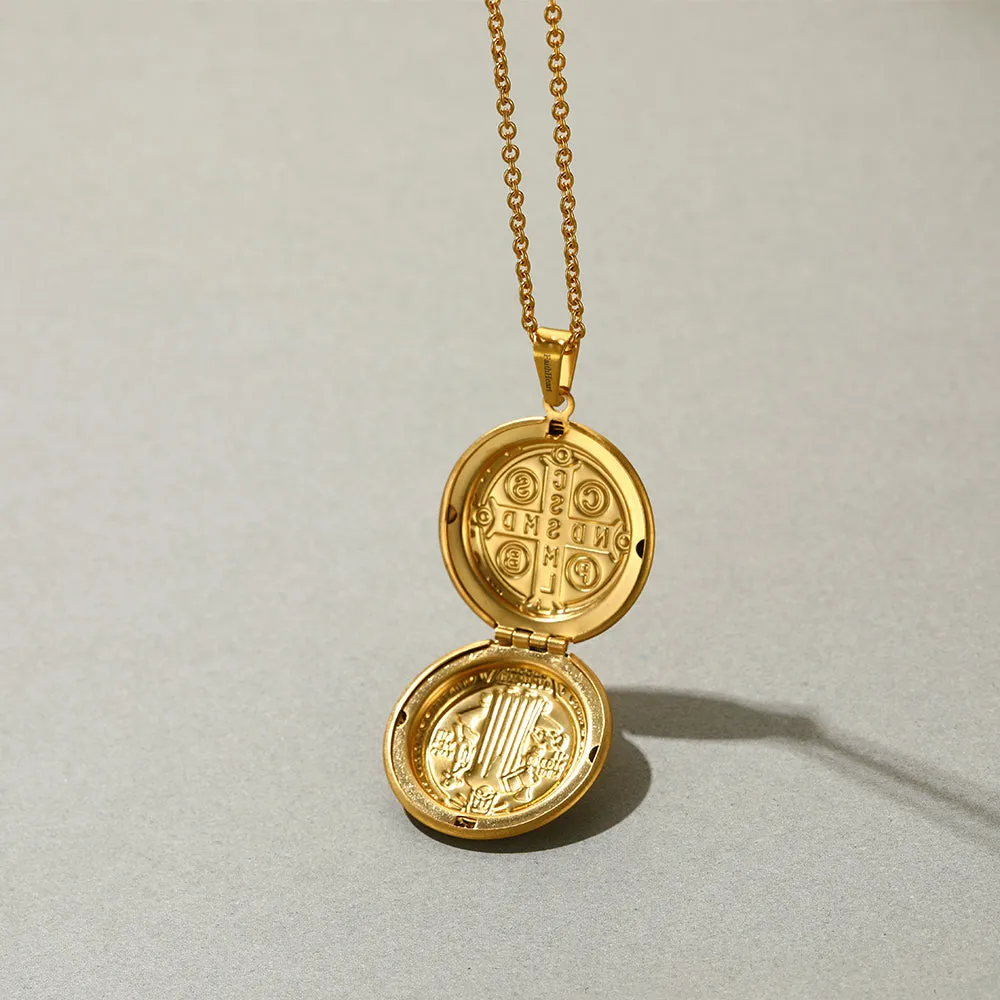 FaithHeart Custom Engraving Saint Benedict of Nursia Pendant Locket Necklace