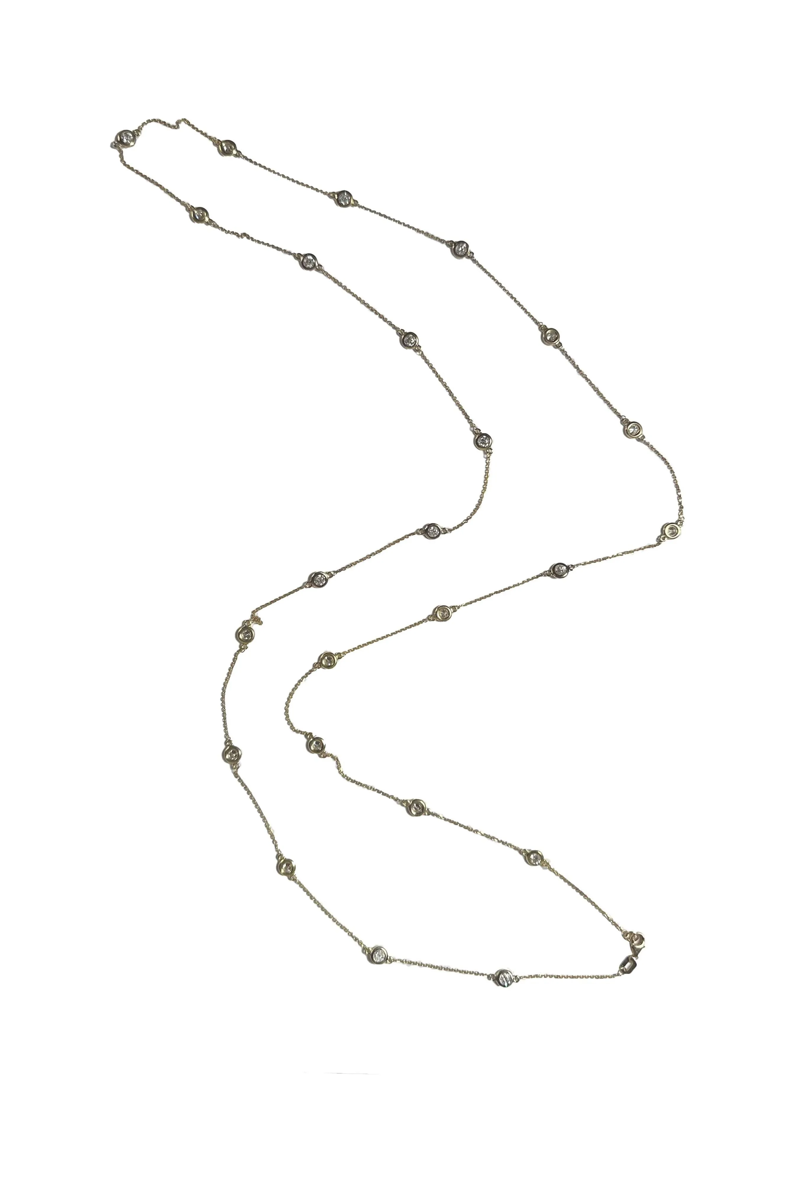 FC Creations Necklace 14K Bezel Diamonds-By-Yard Necklace | Yellow Gold 36 Inch | TW 3.51 Carats
