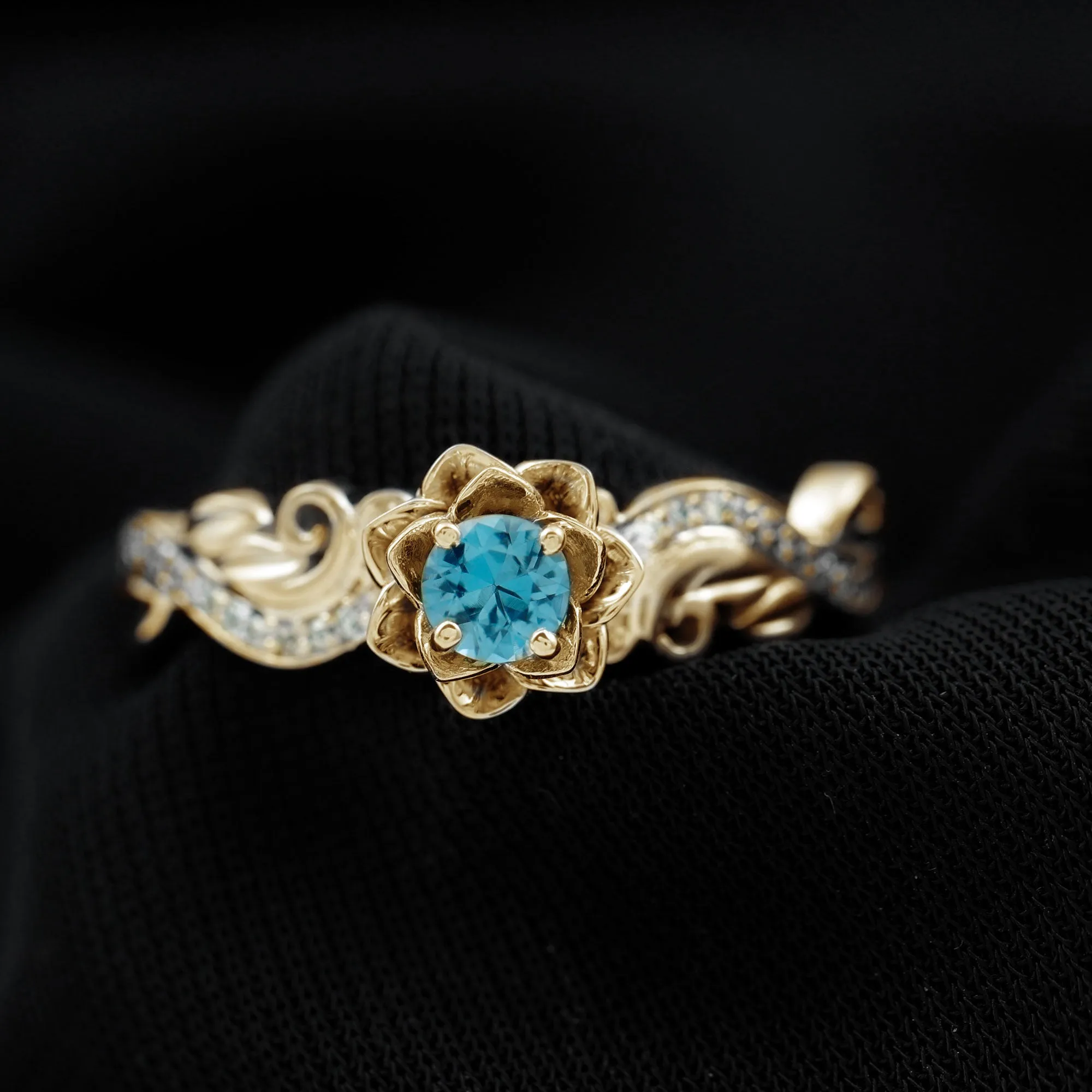 Flower Inspired London Blue Topaz and Diamond Engagement Ring