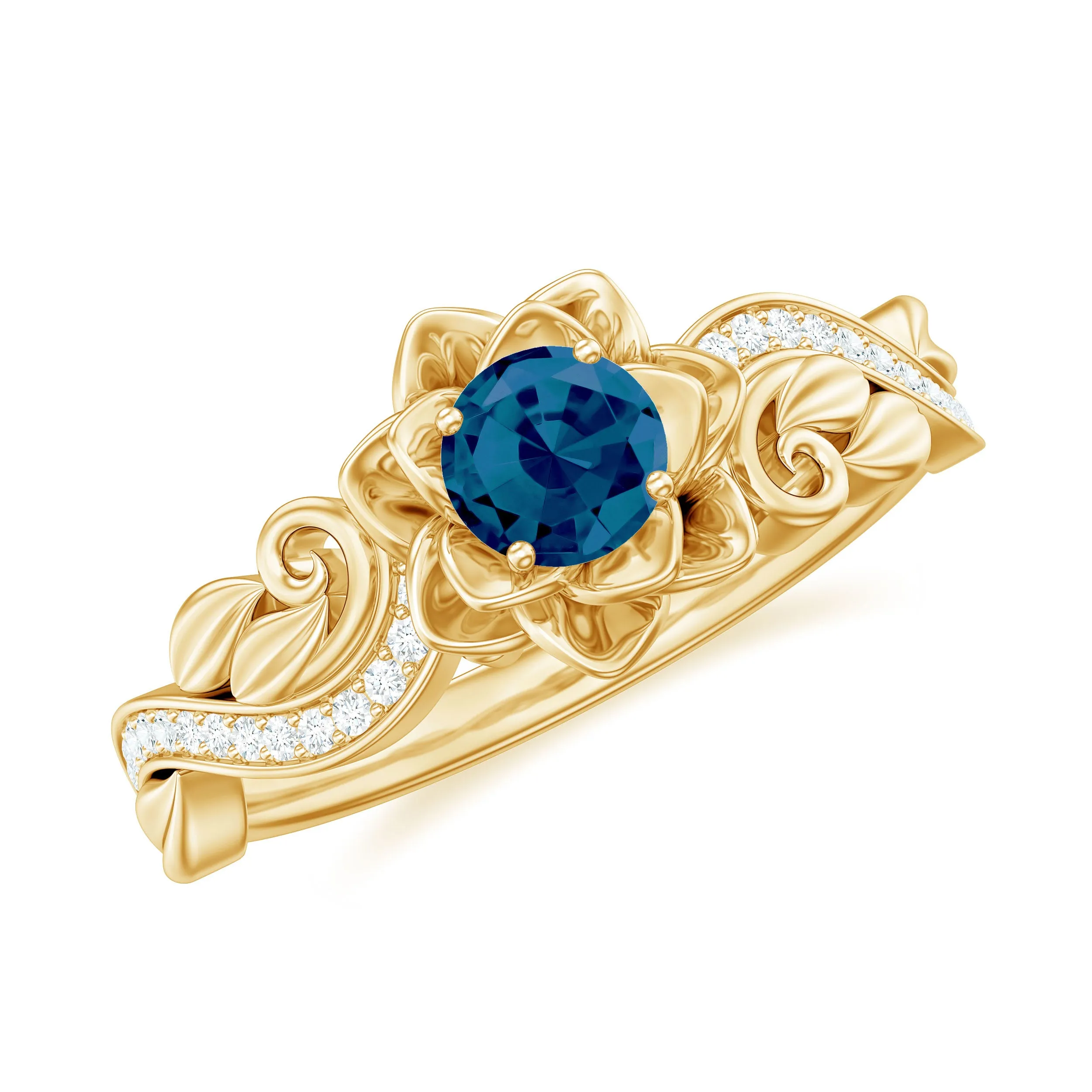 Flower Inspired London Blue Topaz and Diamond Engagement Ring