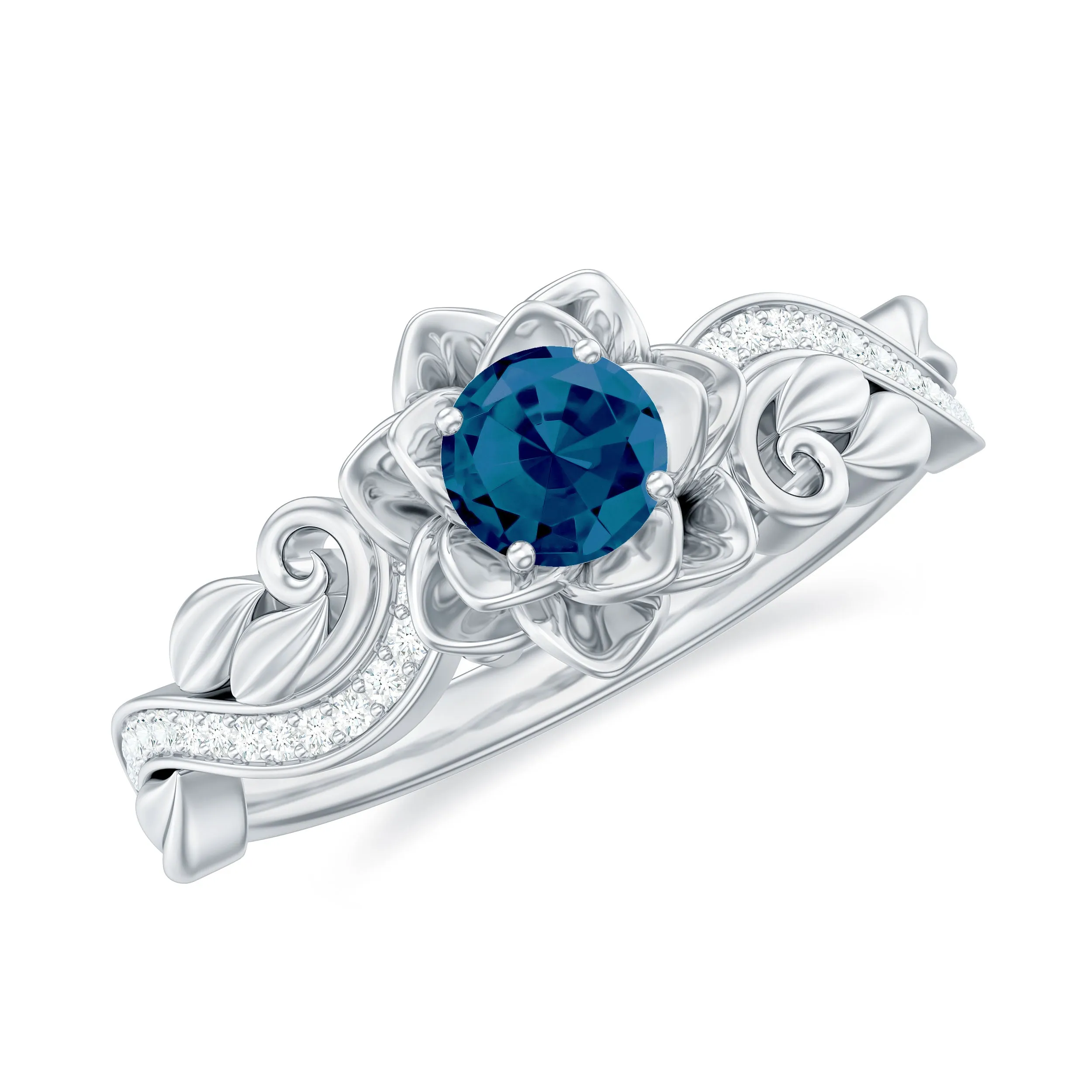 Flower Inspired London Blue Topaz and Diamond Engagement Ring