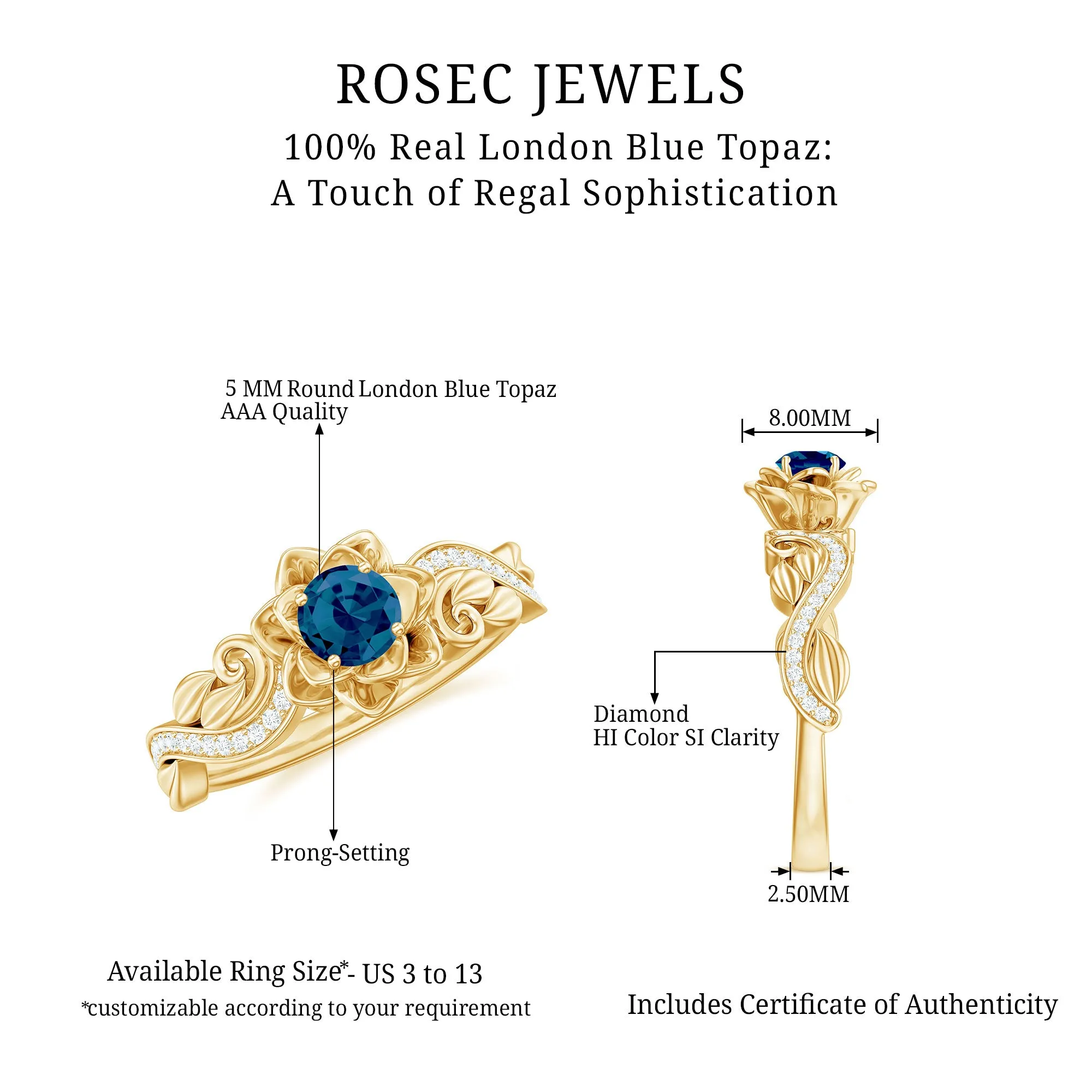 Flower Inspired London Blue Topaz and Diamond Engagement Ring