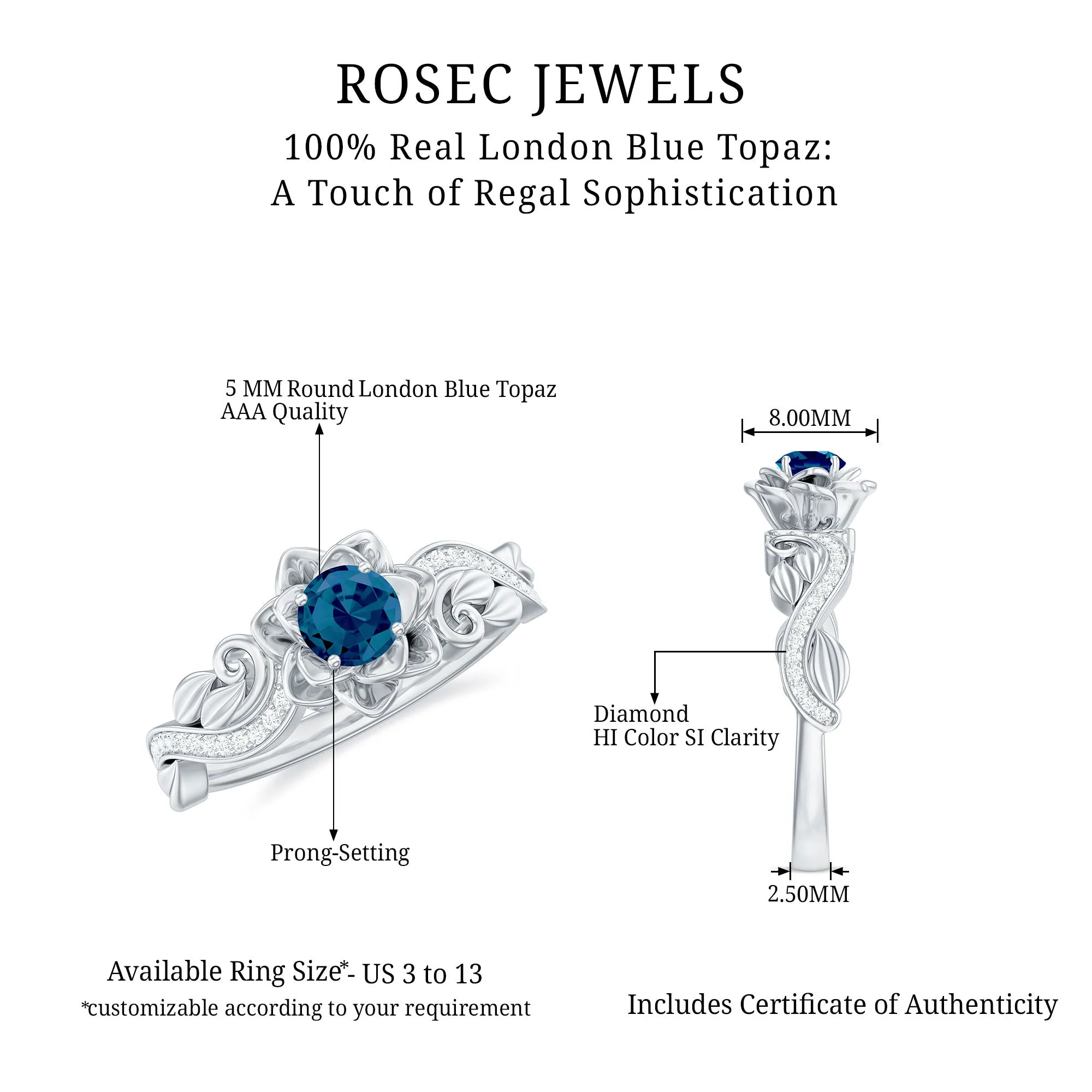 Flower Inspired London Blue Topaz and Diamond Engagement Ring