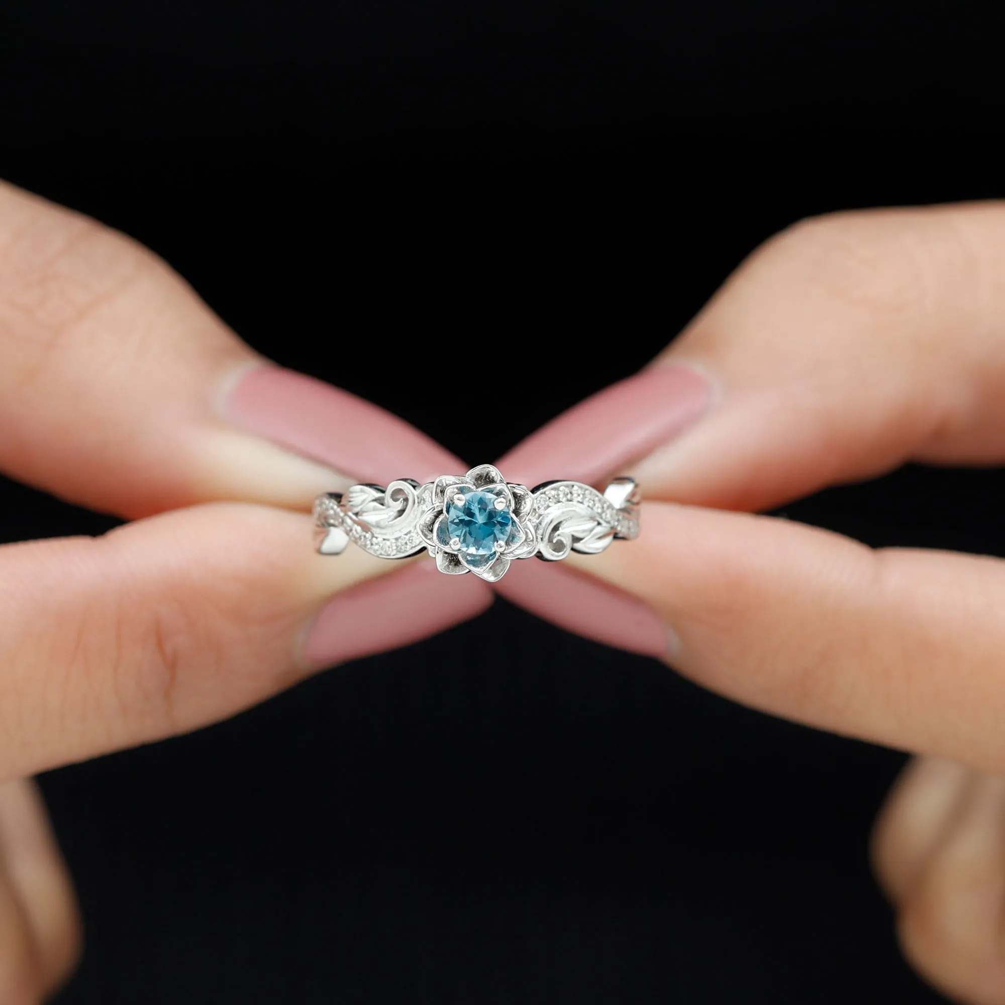 Flower Inspired London Blue Topaz and Diamond Engagement Ring