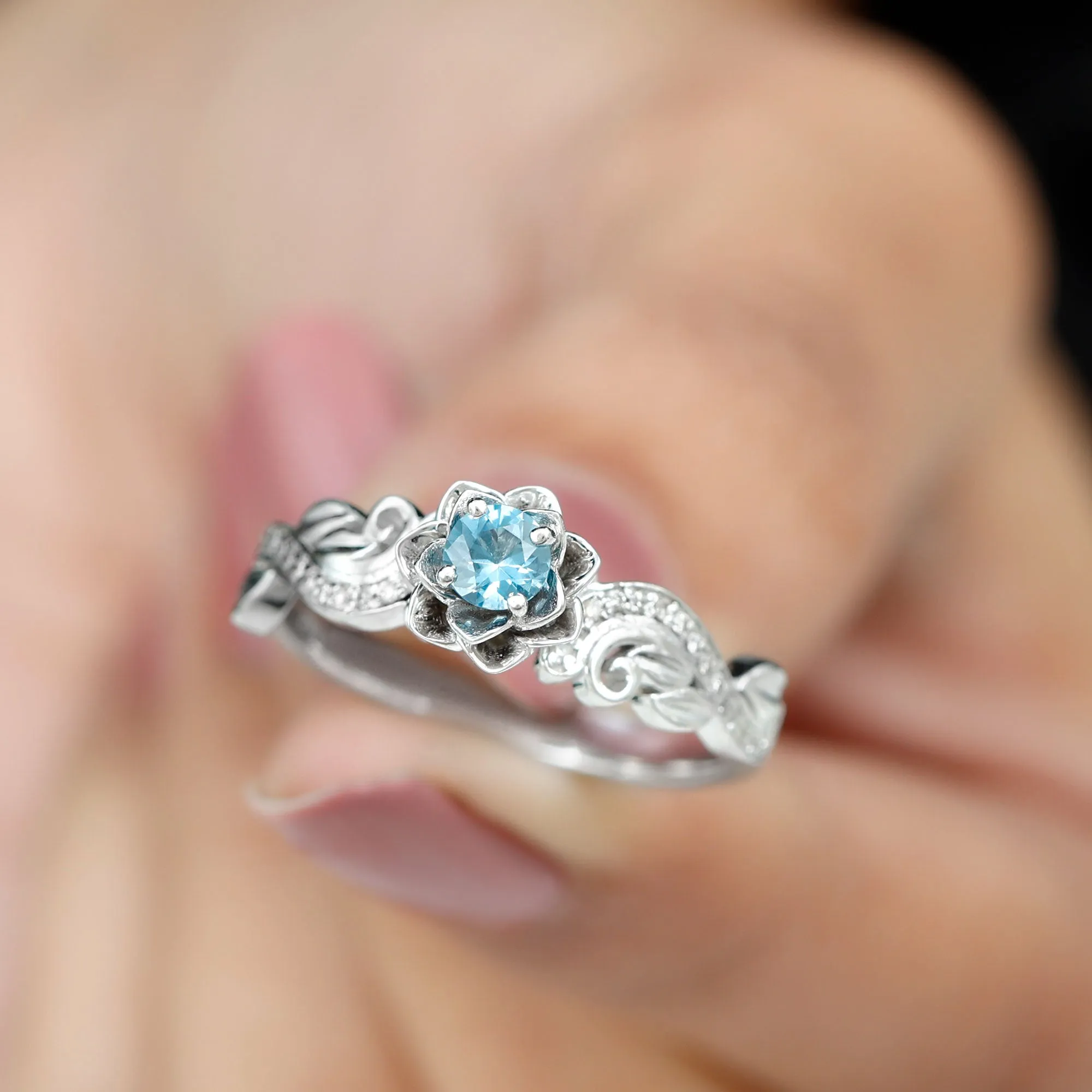 Flower Inspired London Blue Topaz and Diamond Engagement Ring