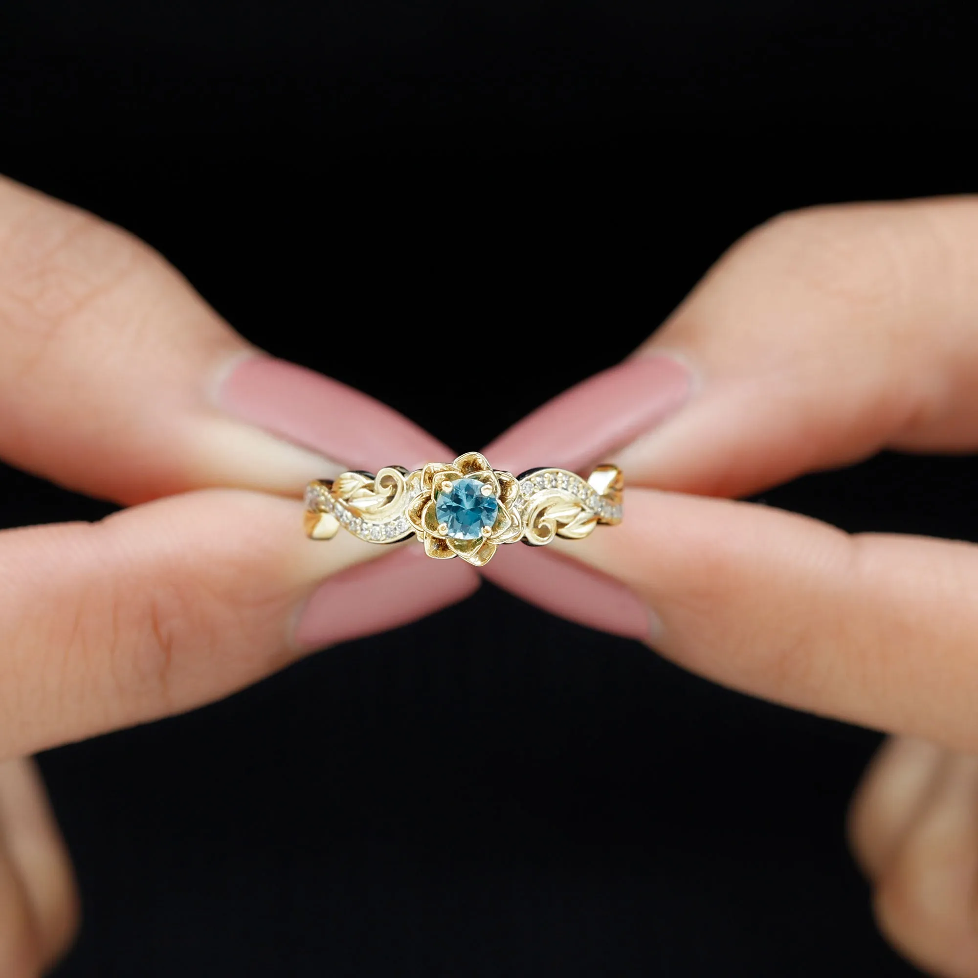 Flower Inspired London Blue Topaz and Diamond Engagement Ring