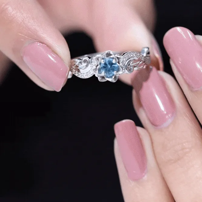 Flower Inspired London Blue Topaz and Diamond Engagement Ring
