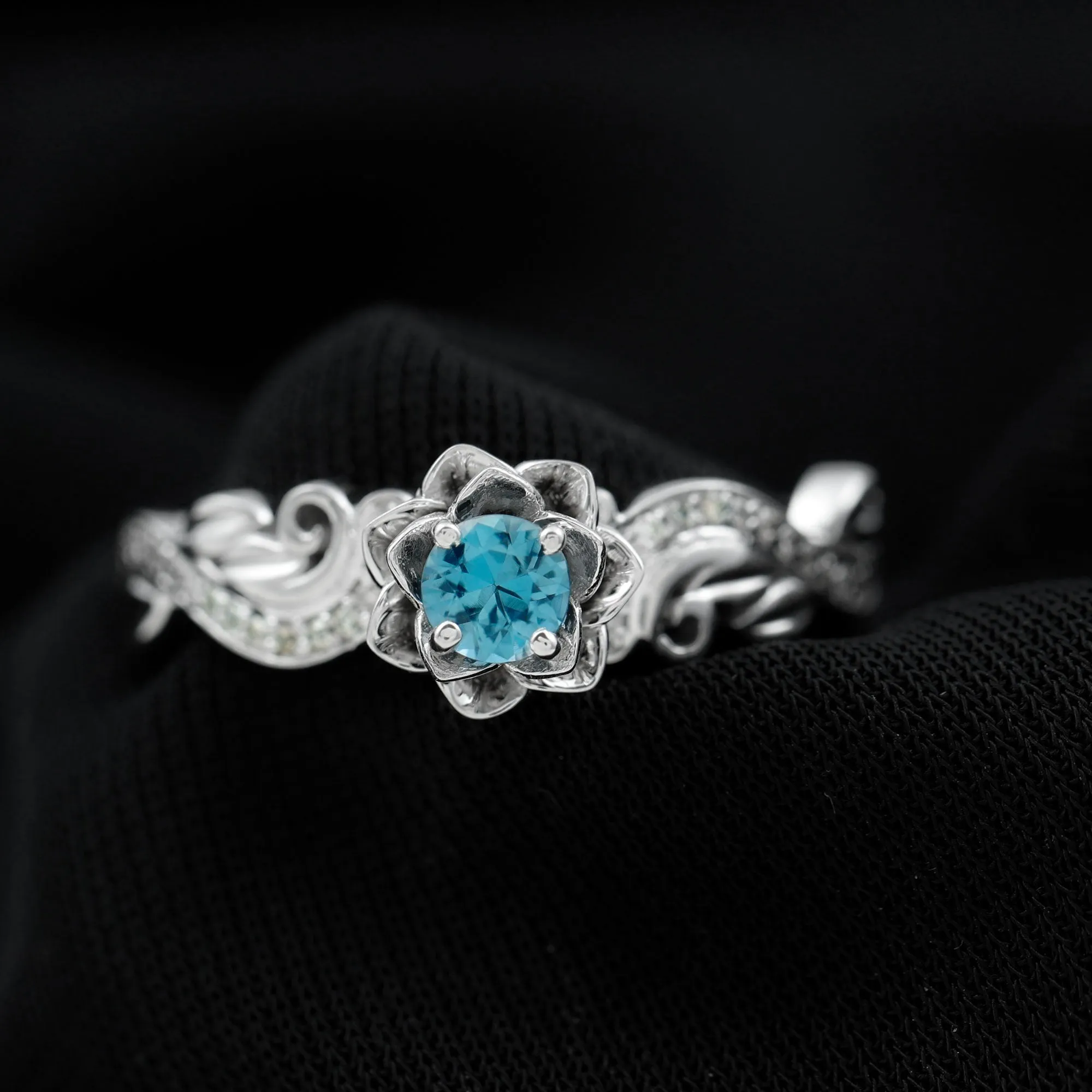 Flower Inspired London Blue Topaz and Diamond Engagement Ring