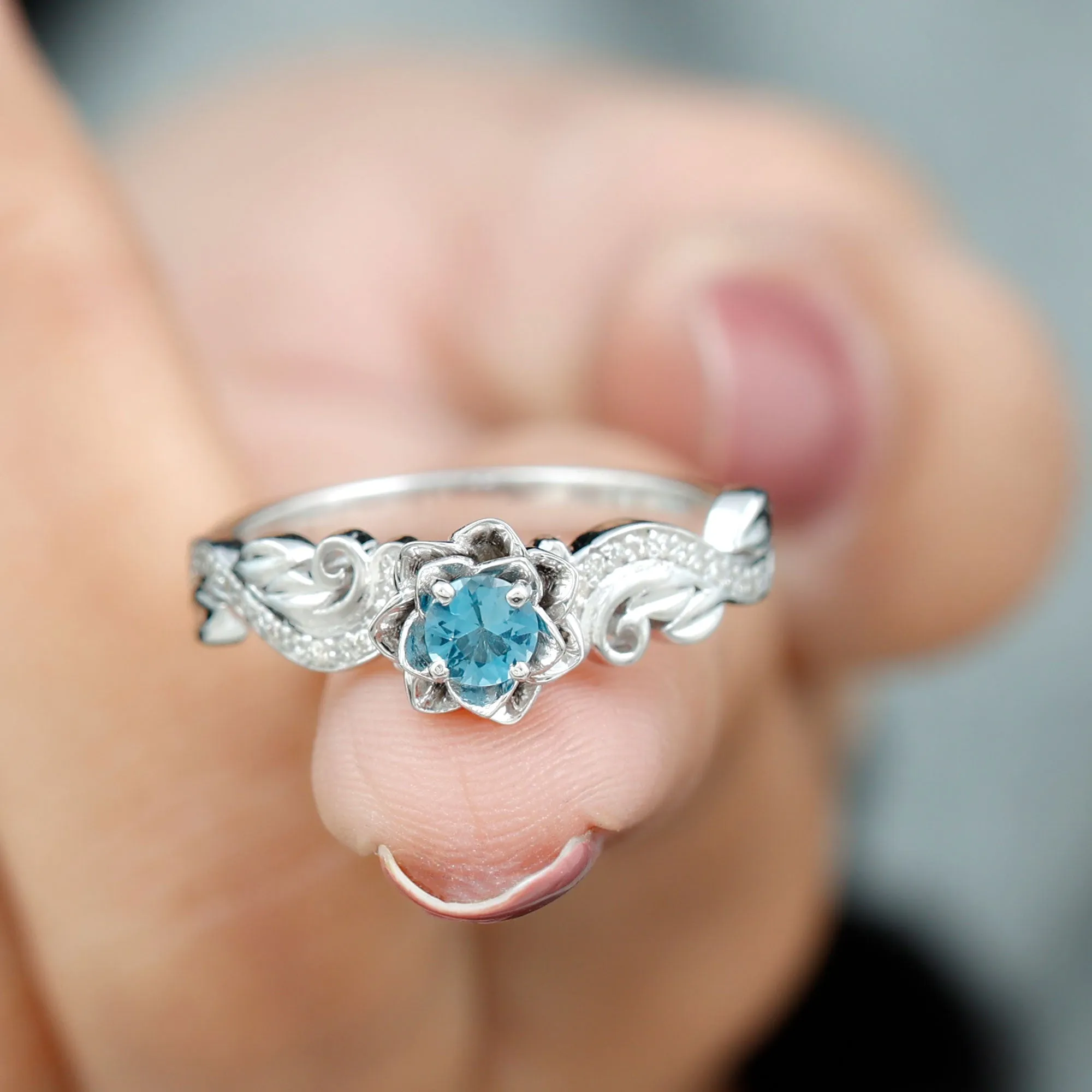 Flower Inspired London Blue Topaz and Diamond Engagement Ring