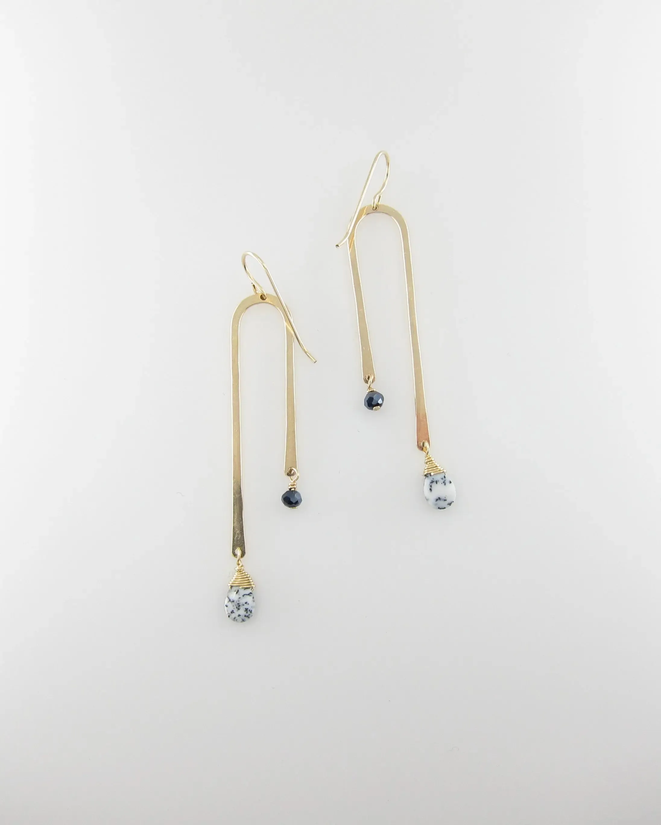 Forged Asymmetrical Arch Earring with Dendrite Opal