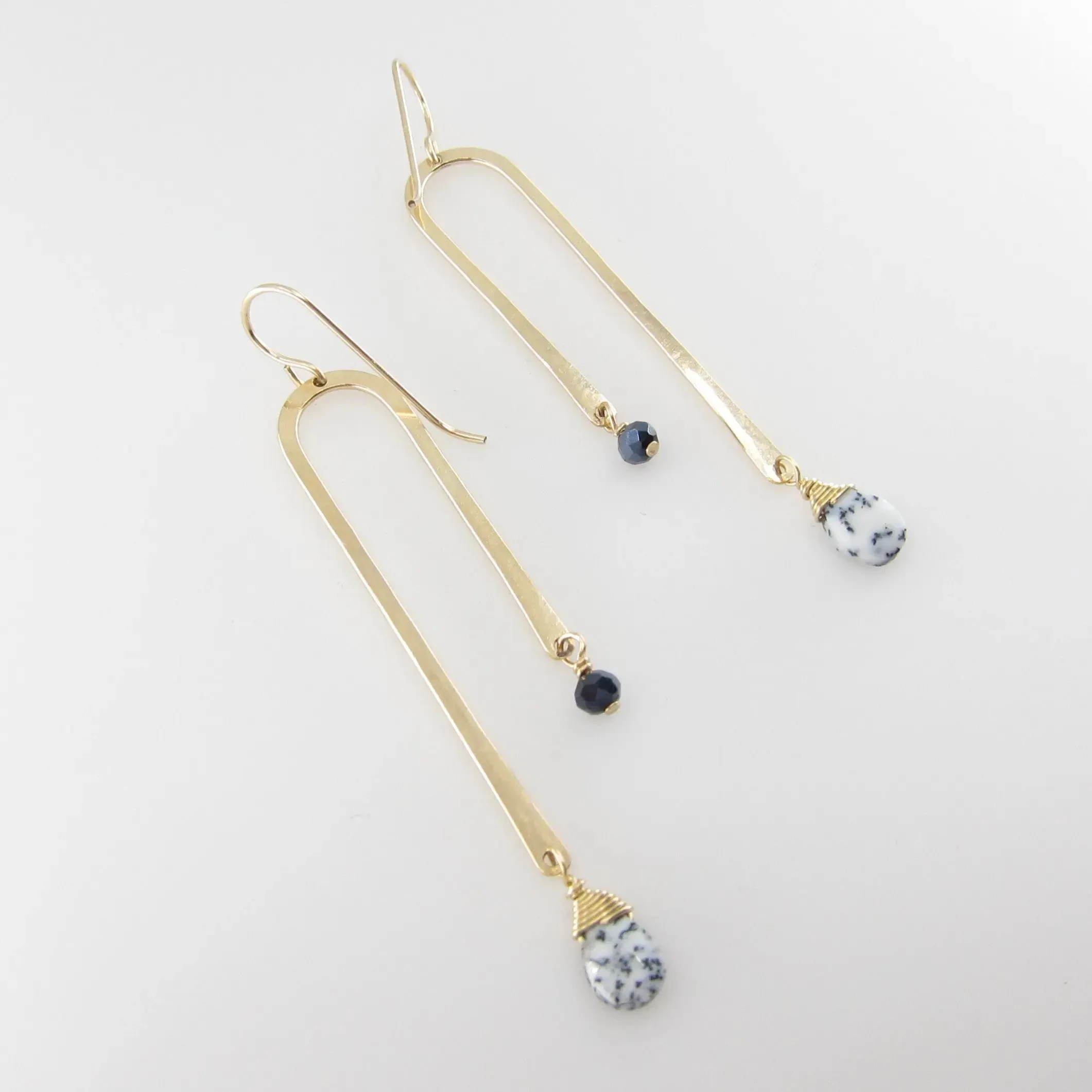 Forged Asymmetrical Arch Earring with Dendrite Opal