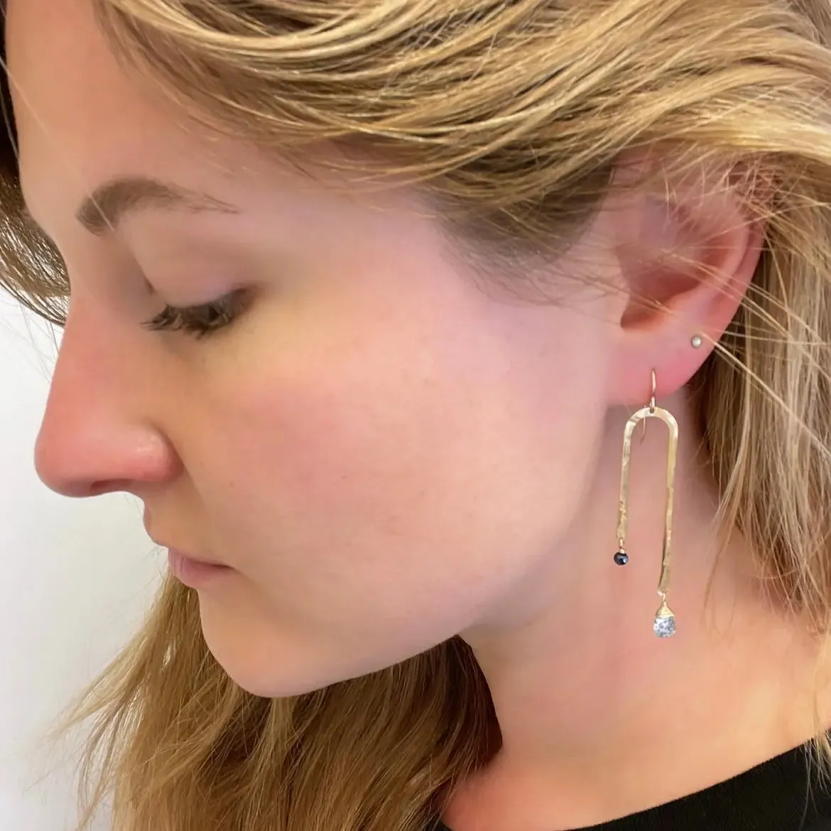 Forged Asymmetrical Arch Earring with Dendrite Opal