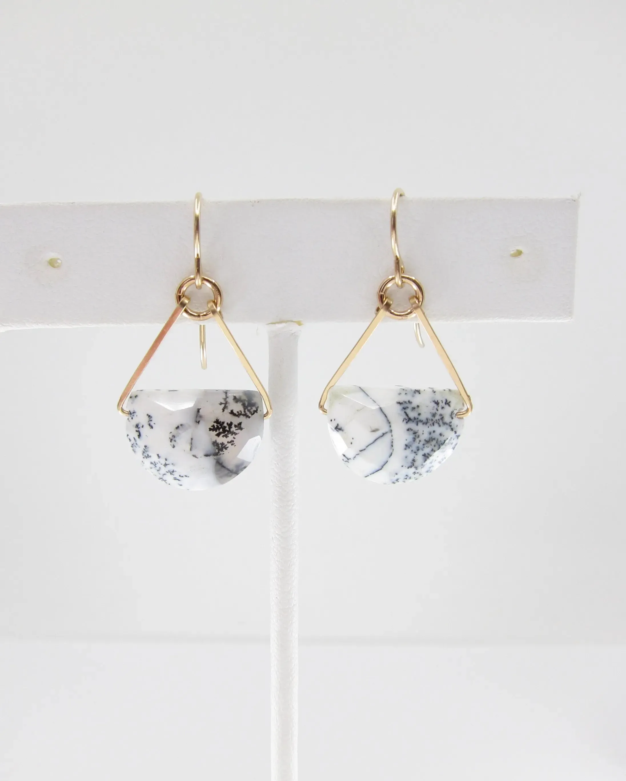 Forged Earrings with Dendrite Opal Half Moon Cut Gemstone