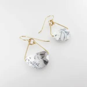 Forged Earrings with Dendrite Opal Half Moon Cut Gemstone