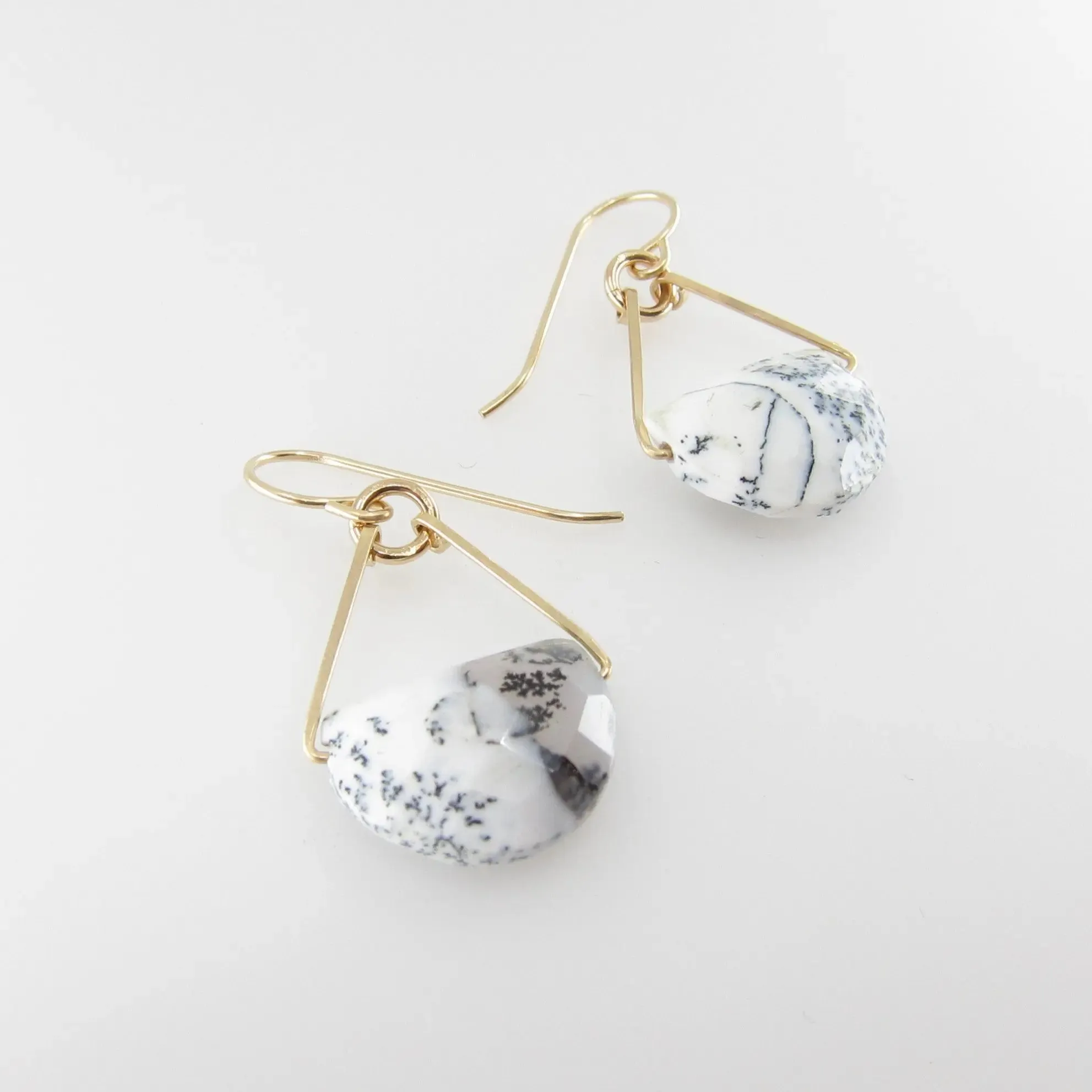 Forged Earrings with Dendrite Opal Half Moon Cut Gemstone