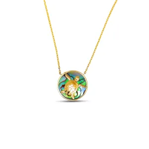 Frederic Sage 14K Yellow Gold Abalone and Diamond Turtle Pendant Necklace